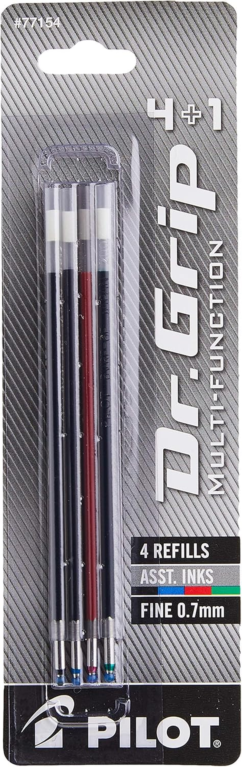 PILOT Dr. Grip 4+1 Multi-Function Ballpoint Ink Refills, Fine Point, Black/Red/Blue/Green Inks, 4-Pack (77154) image number 3