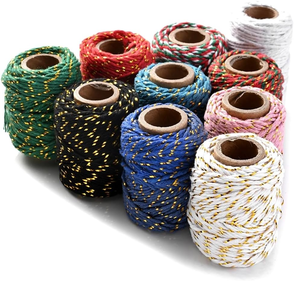 Christmas Cotton String Twine Rope for Gift Wrapping, 4 Rolls Baker Twine Packing Cord, Candy Ribbon image number 2