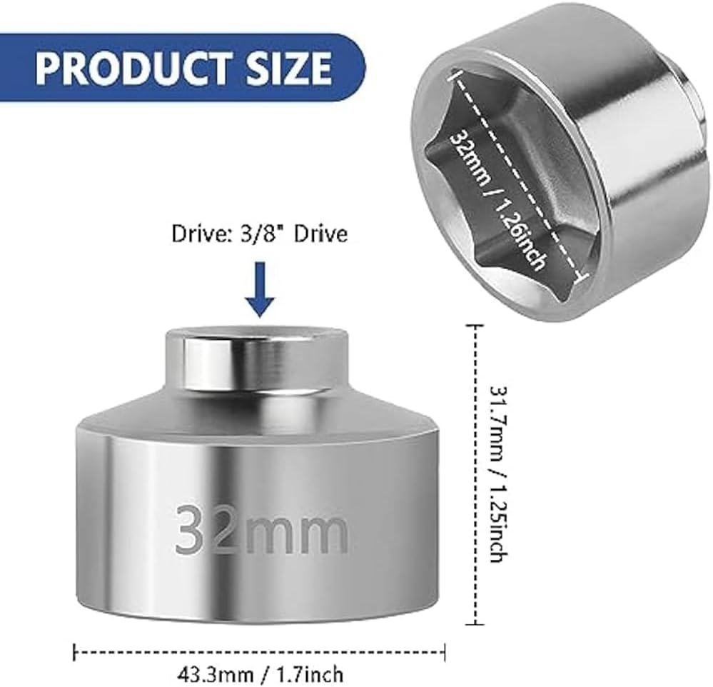 32Mm Socket-Oil Filter Wrench Tool,Steel Quickly Oil Filter Removal Tool,3/8Inch Drive Oil Filter Socket Tool Easy to Use image number 4