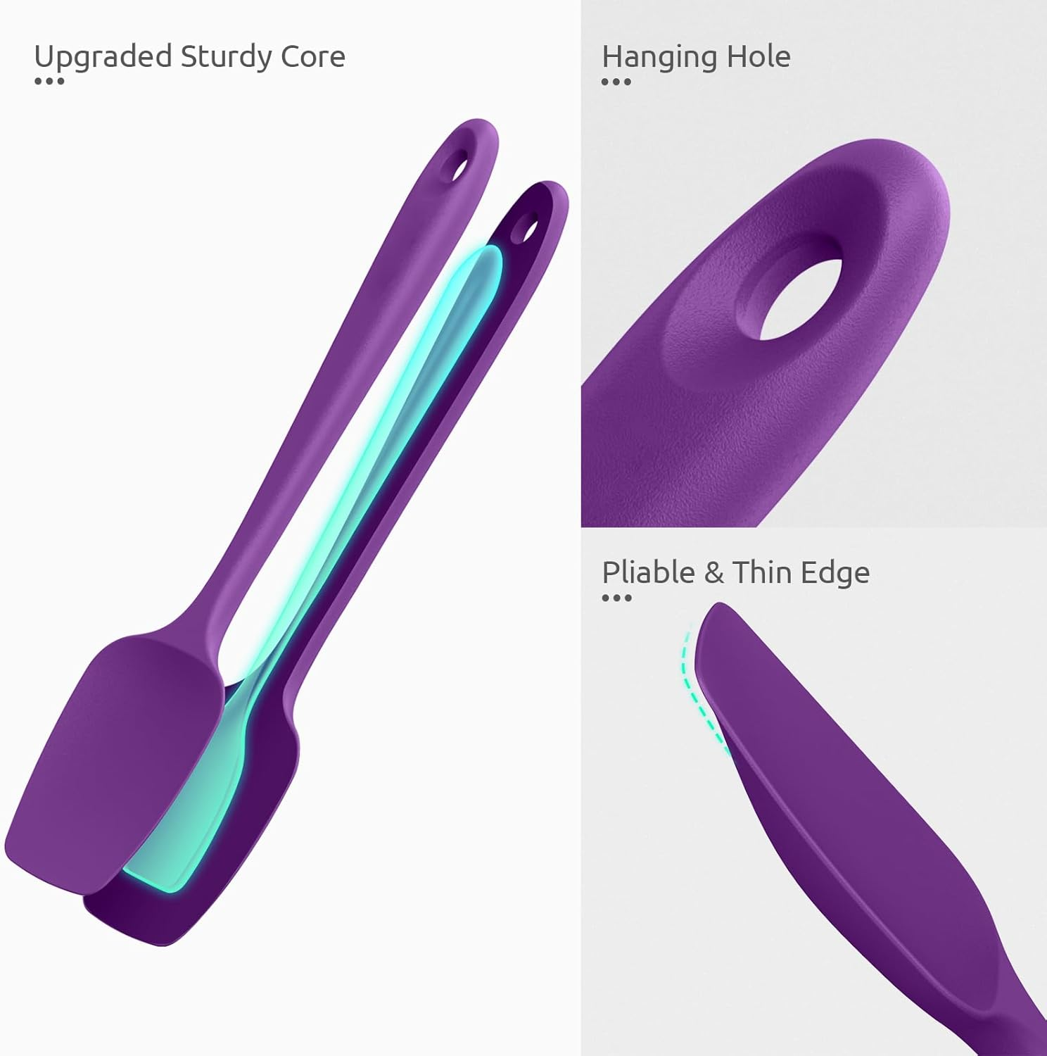 U-Taste Silicone Spoon Spatula Set, 315℃ High Heat Resistant Bpa-Free Flexible Rubber Scraper, Cooking Mixing Baking Kitchen Utensils Set of 3 (Purple) image number 4
