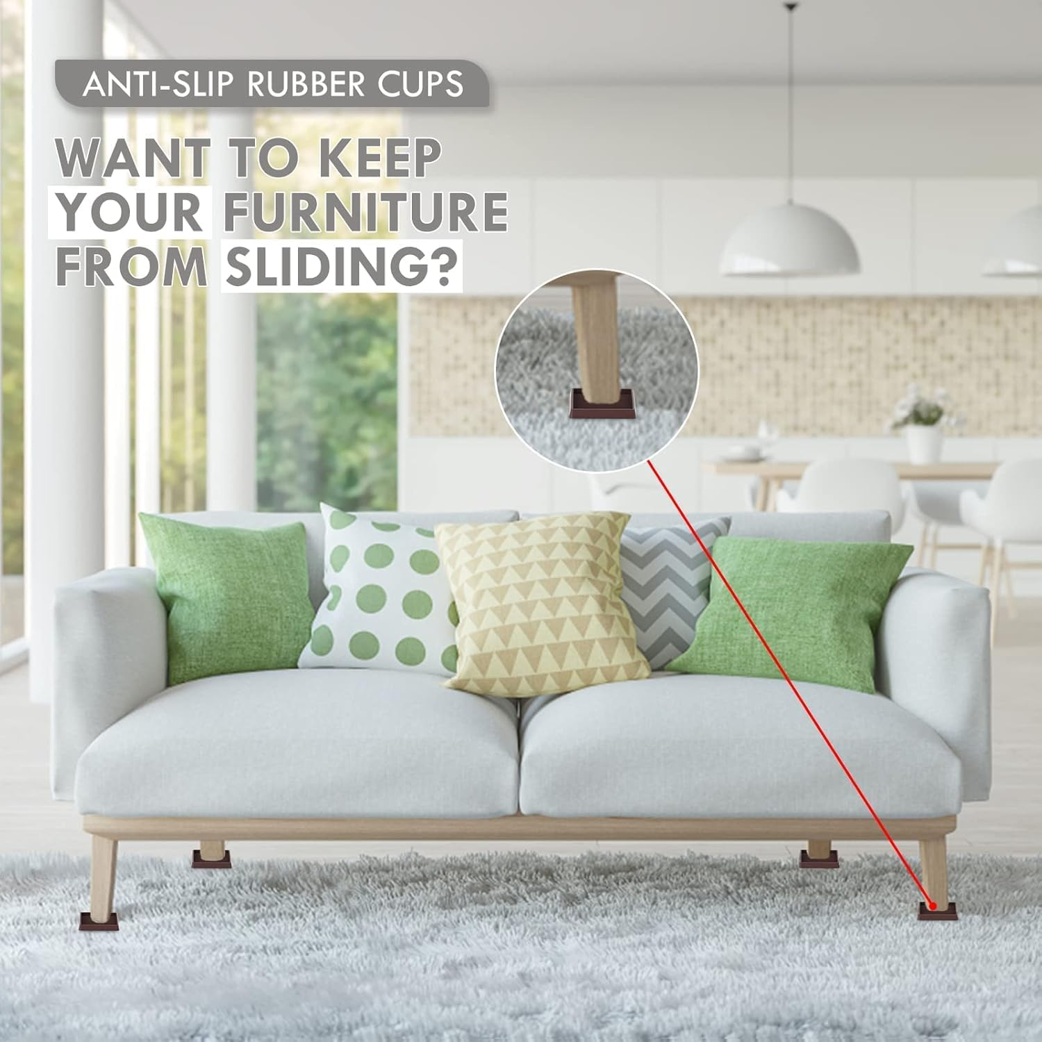 Non-Slip Rubber Caster Cups - Anti-Skid Furniture Pads for Bed, Couch, Table & Chair - Furniture Grippers & Floor Protectors - 4 Pack, Black image number 1