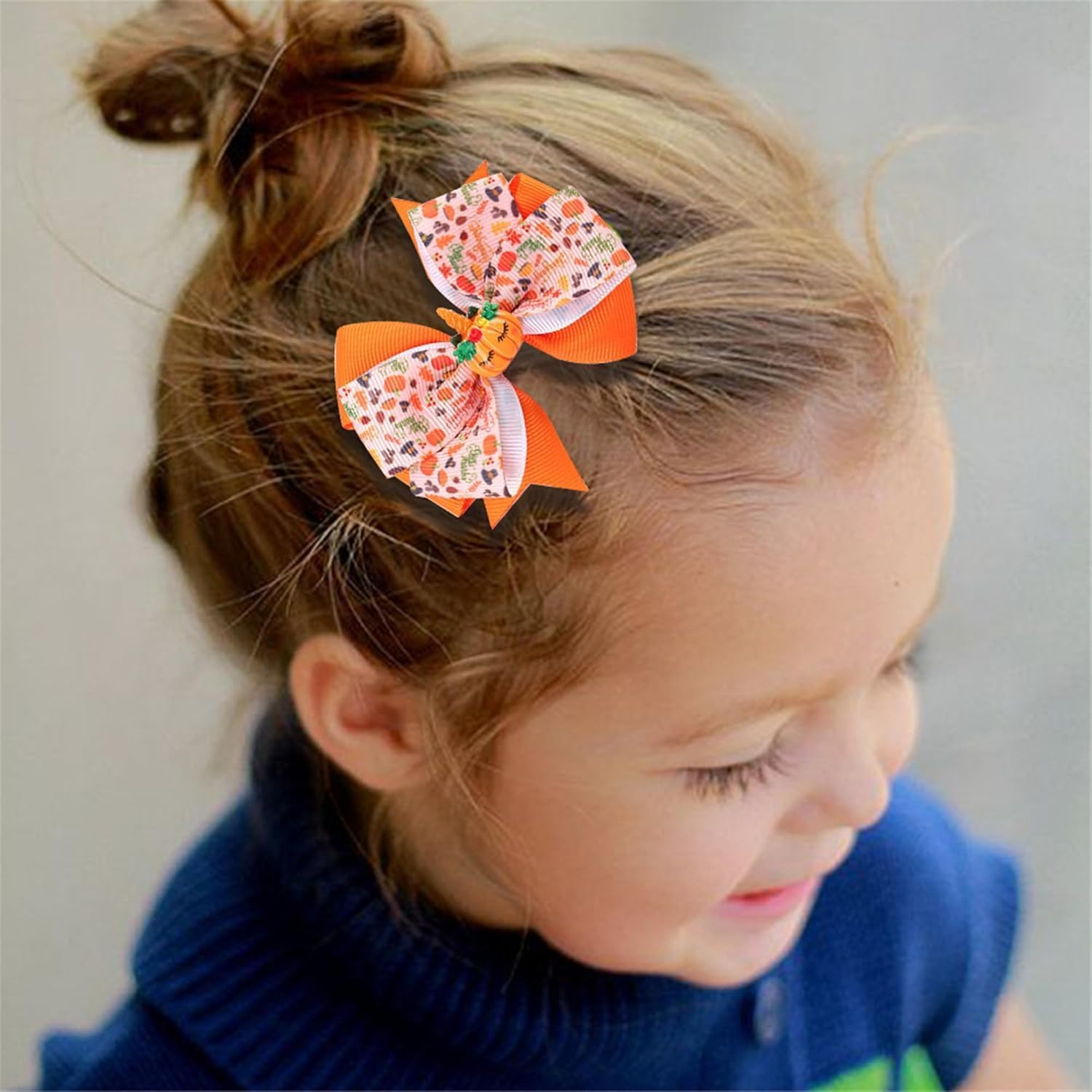 Thanksgiving Hair Bow Clips for Girls Pumpkin Bow Hairpins Kids Baby Girls Holiday Hair Accessories for Festival Thanksgiving Day (Style1, One Size) image number 1