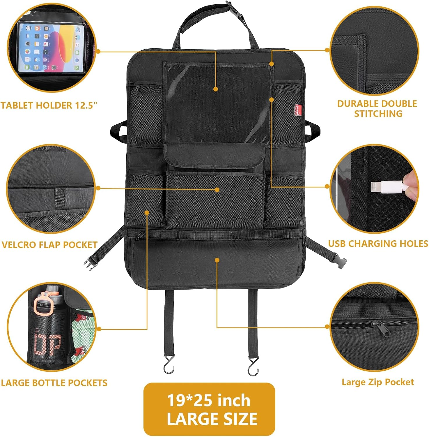 Car Seat Organizer,Car Organizer Backseat with 13 in Tablet Holder Waterproof Back Seat Protector Kick Mats with 9 Storage Pockets,Car Accessories Interior and Travel Essentials,2 Pack image number 4