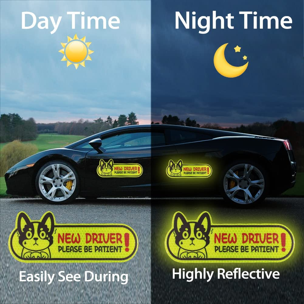 Set of 4 Reflective New Driver Magnet for Car New Driver Sticker Please Be Patient Sign Keep Distance Sticker Decal Automotive Magnets Safety Sign Car Bumper Magnet Vehicle Sign image number 4