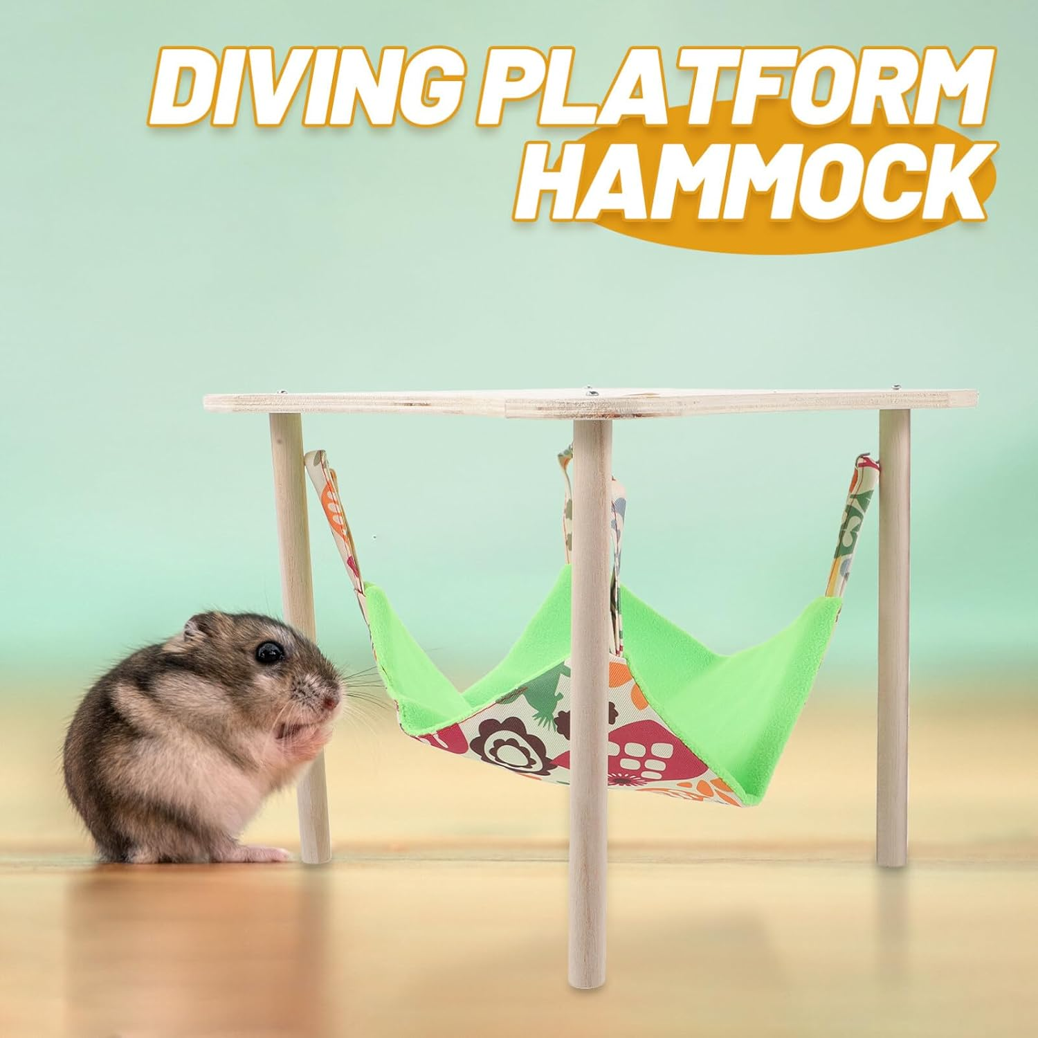 Ipetboom Guinea Pigs Hammock with Natural Wooden Stand and Platform Hanging Hammock Bed for Piggies Chinchilla Guinea Pigs Rat Hamster Bunny Ferrets Hiding Sleeping image number 5
