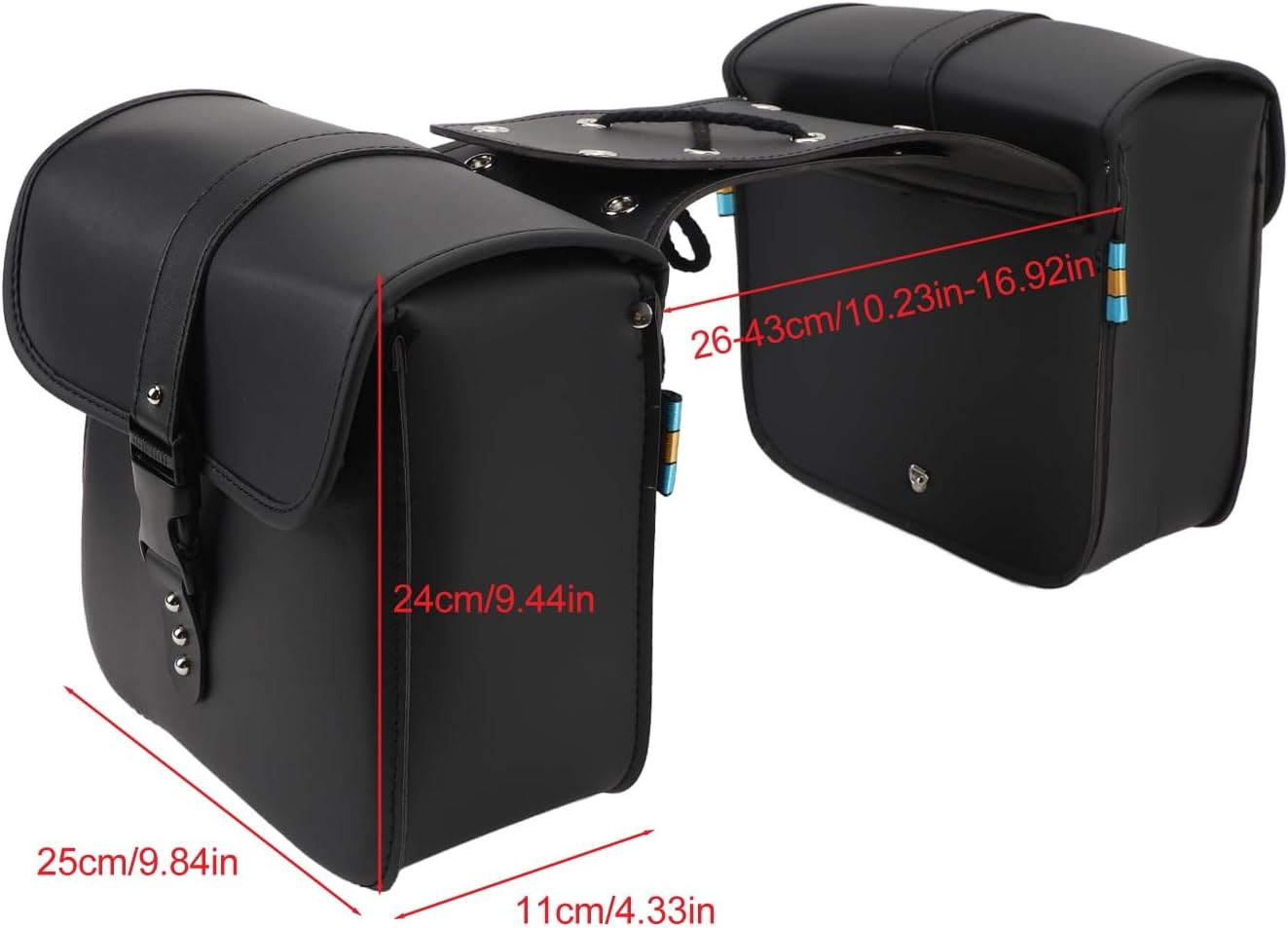 Motorcycle Saddlebags, High Capacity with Rope, Waterproof PU Leather Saddle Bags 1 Pair, Universal Motorbike Side Bag, Easy Installation, Black image number 3