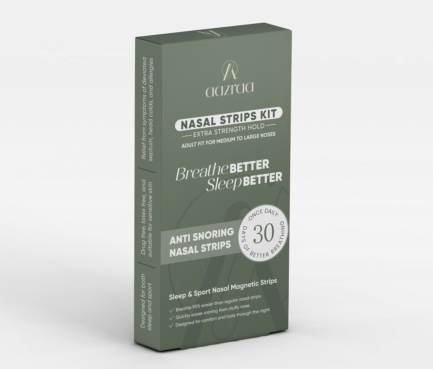 Magnetic Nasal Strips | 30 Days Supply | Extra Hold Snore Reducing Aids | Anti-Snoring Nose Strips for Sleeping | Breathe Right Nasal Strips with Nose Magnet | Intake Breathing Nasal Dilator for Better Sleep | WHITE image number 2