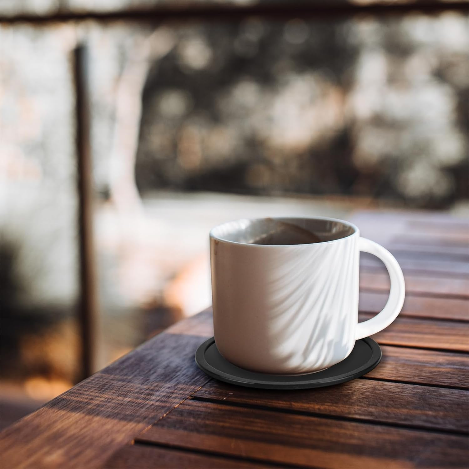 3 Pcs Silicone Coasters for Drinks, Black round Mugs Coasters Pads Mats, Protect Furniture from Scratch & Water Marks, Non Slip, for Coffee Beer Glass Home Bar - 3 White Coasters image number 2