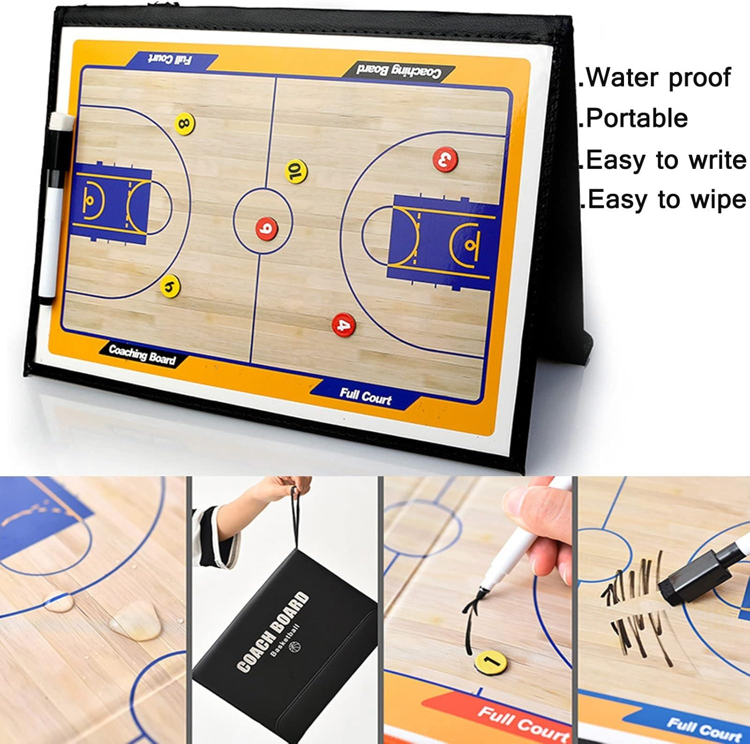 Basketball Coaching Board Coaches Clipboard Tactical Magnetic Board Kit Portable Strategy Coach Board Coach Training Equipment with Magnets, Marker Pen and Zipper Bag image number 6