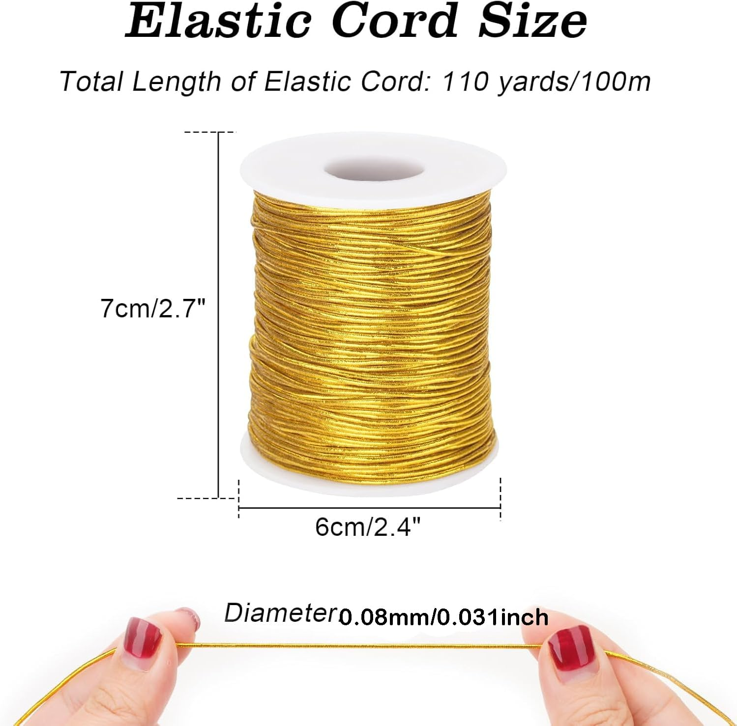 1 Rolls Metallic Elastic Cords Stretch Cord,0.8Mm X 100M Ribbon Metallic Tinsel Cord Rope,For Braiding Rope for Gift Wrapping,Crafts,Ornaments Hanging,Jewelry Making,Bracelets,Hair Decorations (Gold) image number 1