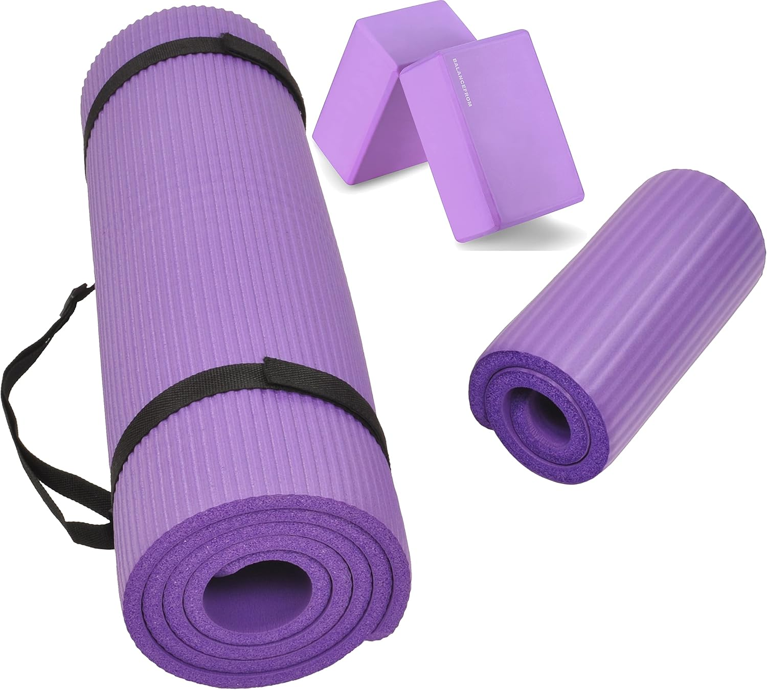 Signature Fitness All Purpose 1/2-Inch Extra Thick High Density Anti-Tear Exercise Yoga Mat and Knee Pad with Carrying Strap and Optional Yoga Blocks, Multiple image number 3
