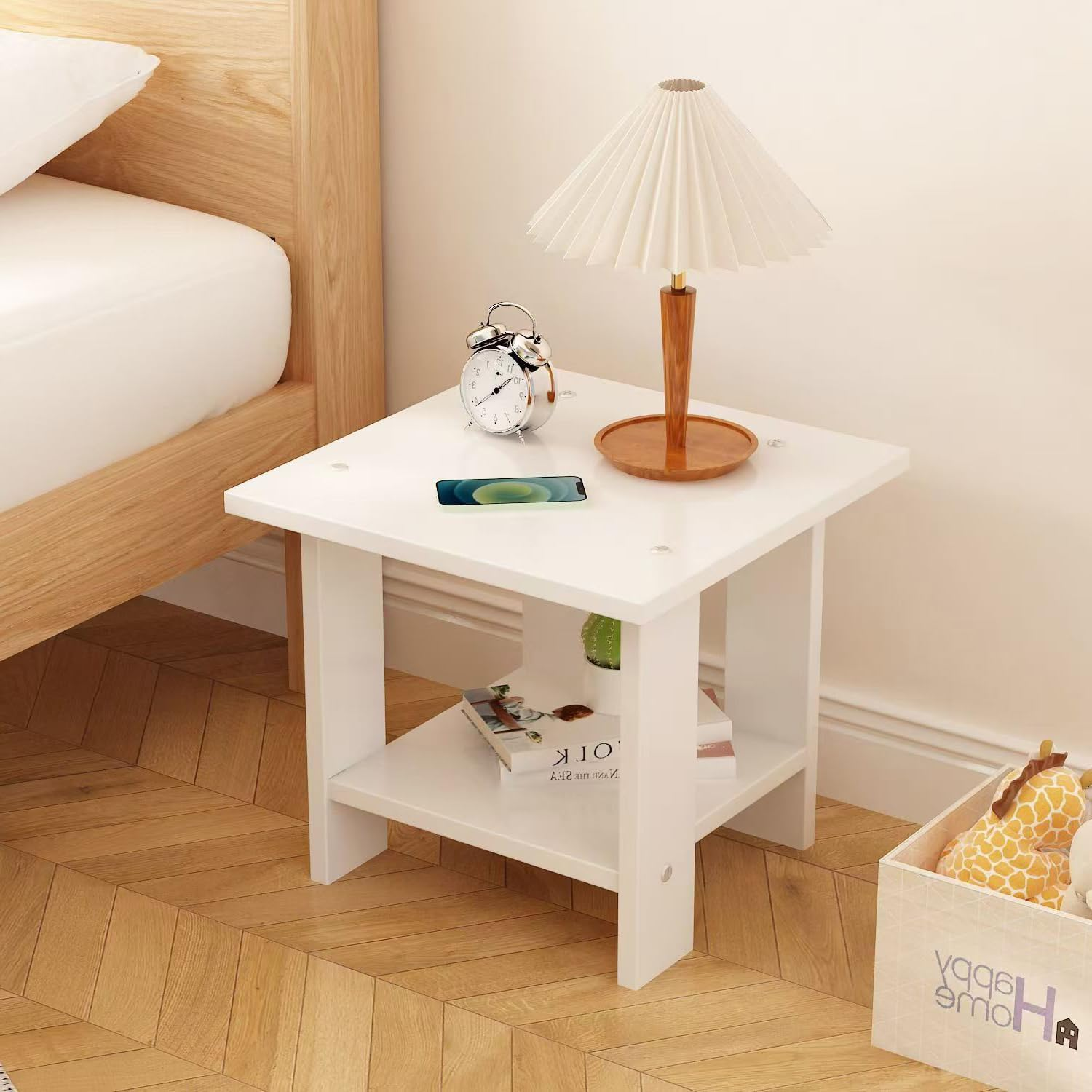 Hbluefat End Table, 19.68In Sofa Side Tea Table, 2-Tier Small Bed Side Table, Wooden Square Low Table for Small Space, Living Room, Bedroom (Grey)