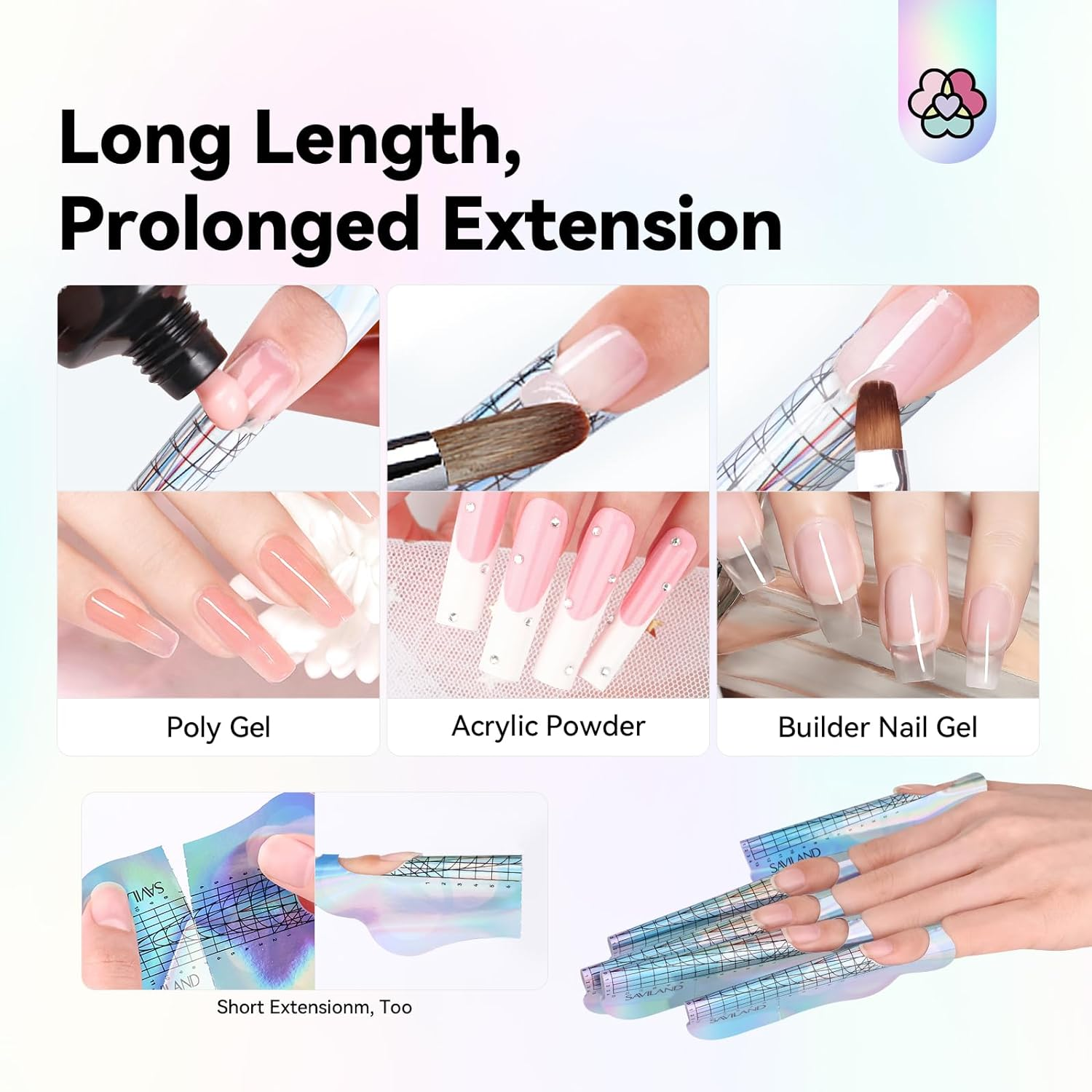 SAVILAND Long Length Nail Forms: 100Pcs Professional Poly Gel Nail Forms Sturdy Nail Extension Forms Paper Nail Forms Self-Adhesive Nail Model Stencils for Acrylic Nails Builder Nail Gel Nail Art image number 5