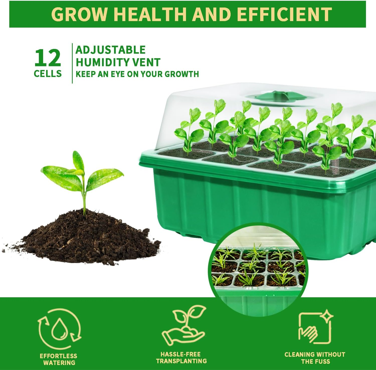 48-Cell Seed Starter Trays, 4 Pack &ndash; Plant Growing Kit with Humidity-Control Domes and Bases for Organic Seed Germination, Includes 15 Plant Labels