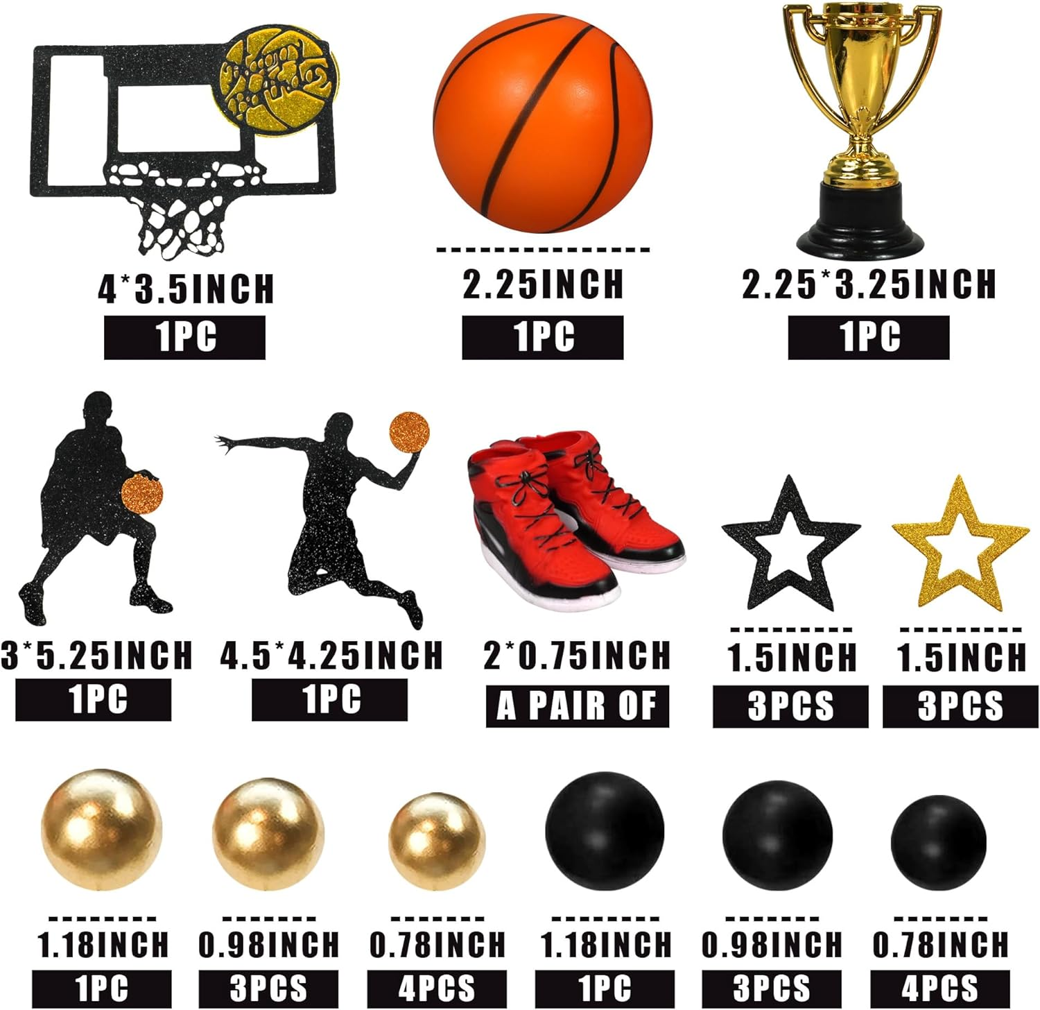 DRWATE 28 PCS Basketball Cake Toppers Black Gold Ball Theme Decoration for Boy Birthday Party Supplies Decorations (Style 1) image number 6