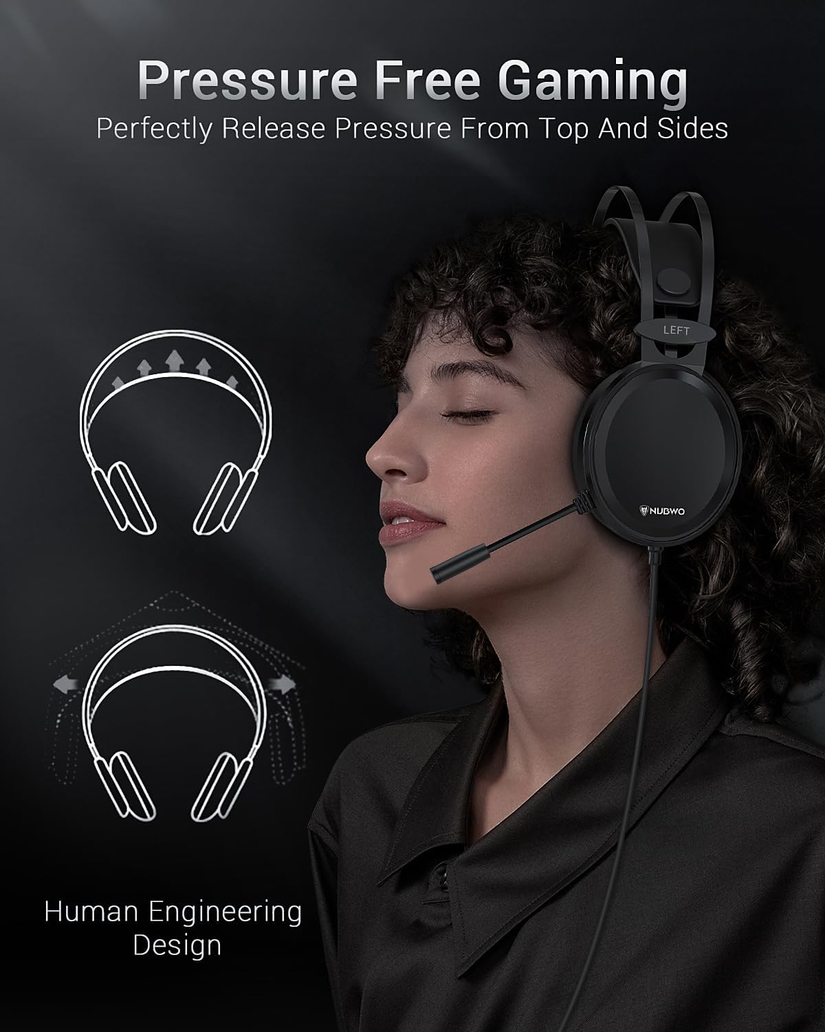 NUBWO Gaming Headsets PS4 N7 Stereo Xbox One Headset Wired PC Gaming Headphones with Noise Canceling Mic, over Ear Gaming Headphones for Pc/Mac/Ps4/Xbox 1/Nintendo Switch/Mobile-Black - Red image number 2