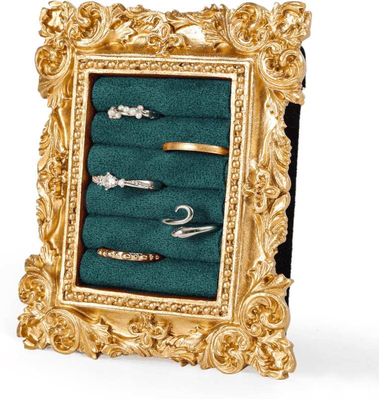 Vintage Ring Display Stand, Baroque Ring Holder Earring Display Tray Jewelry Organizer Birthday Engagement Wedding Decoration for Women (Wine Red)