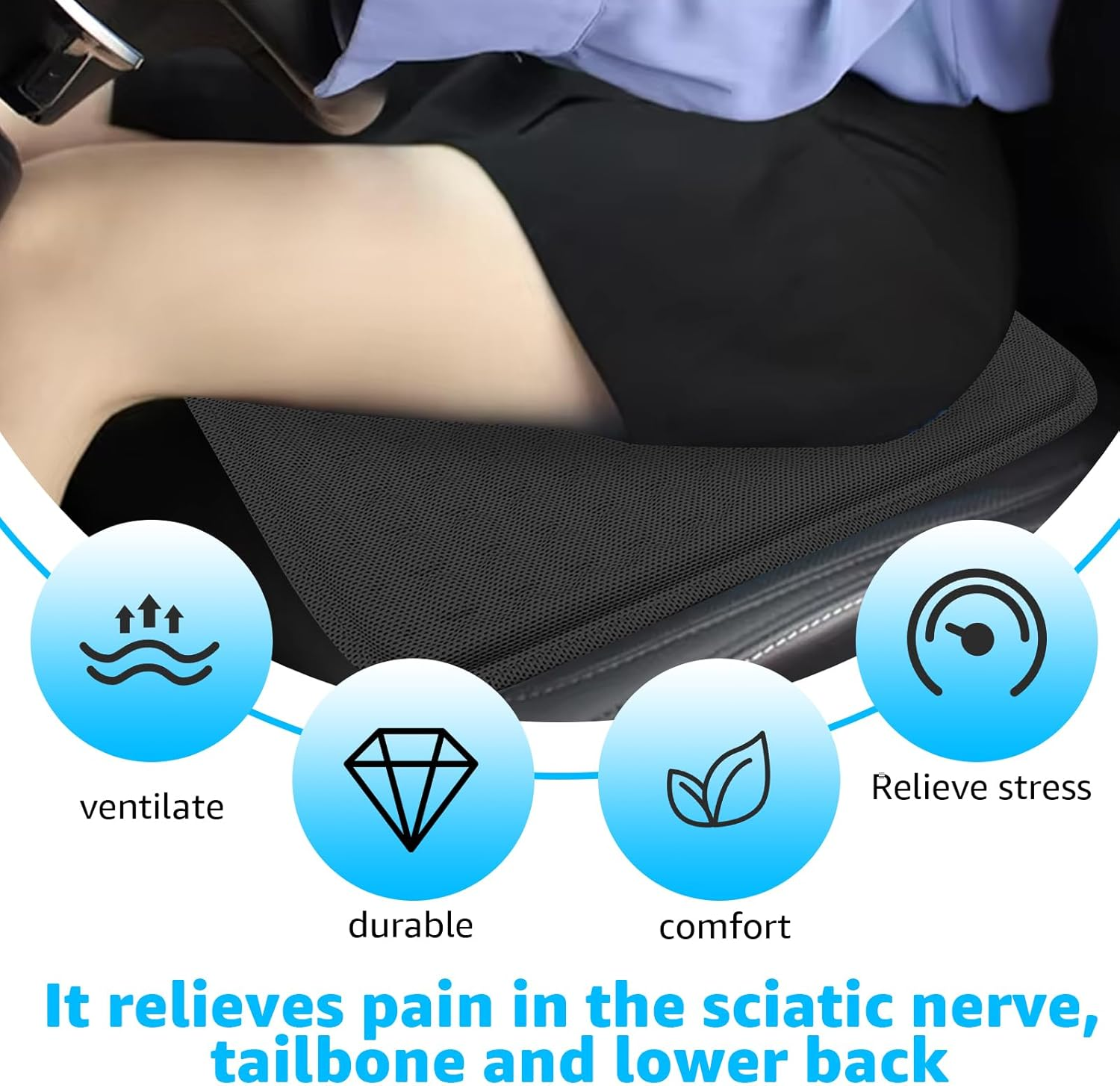 Car Seat Cushion, Pad Comfort Seat Protector for Car Driver Seat,Anti-Slip Bottom Seat Cushion for Auto(Black) image number 5