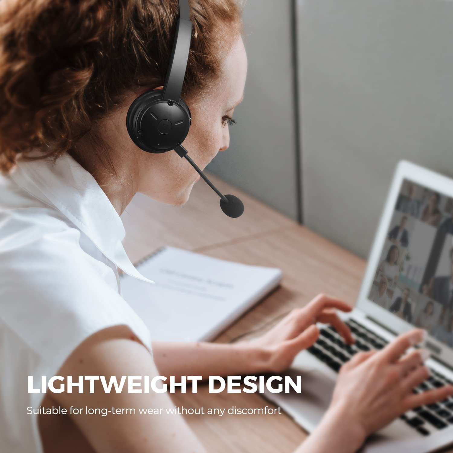 Soundpeats A7 Pro Bluetooth Headset with Microphone V5.2, AI Noise Cancellation Wireless Headset with Mute Mode, 40 Hrs Talktime Headset for Pc/Gaming/Call Center/Meeting/Office image number 6