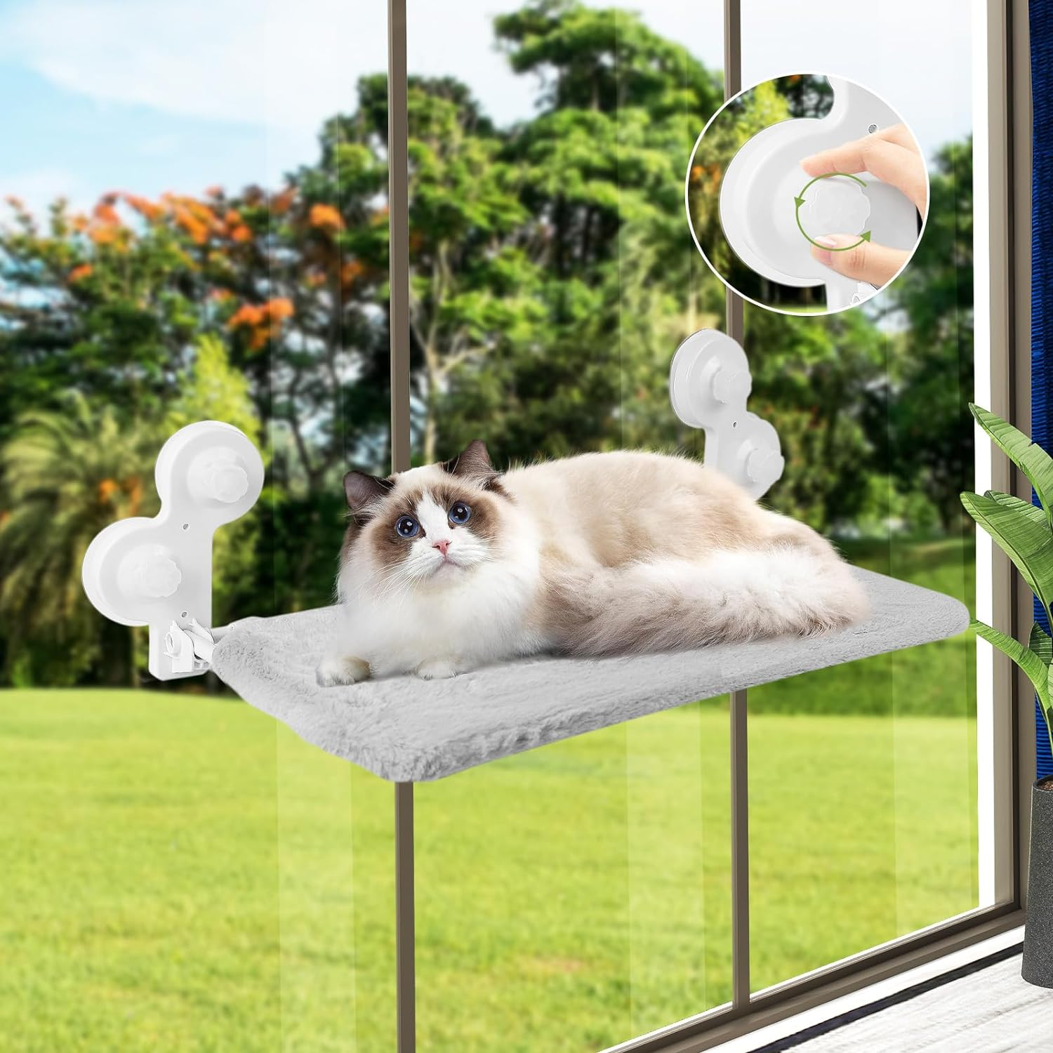 Cordless Cat Window Perch for Indoor Cats, Foldable Cat Hammock Bed Shelf Seat for Kitten Large Cat