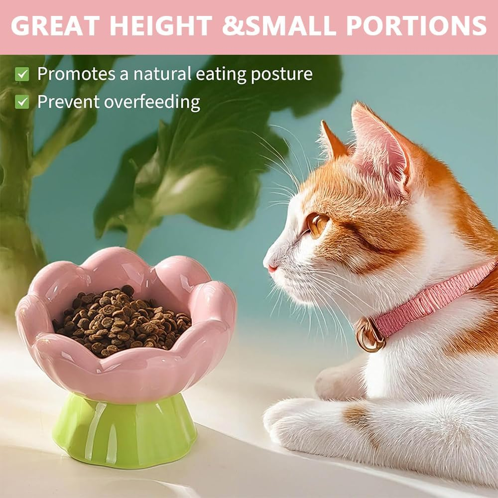 HYAVIA Ceramic Raised Cat Bowl &ndash; Pink Tulip Elevated Cat Dish, 13.5 CM Tall & Tilted, Whisker Friendly, Anti-Vomiting Pet Bowl for Small Indoor Cats & Dogs &ndash; Non-Slip, Cute Flower Design image number 6