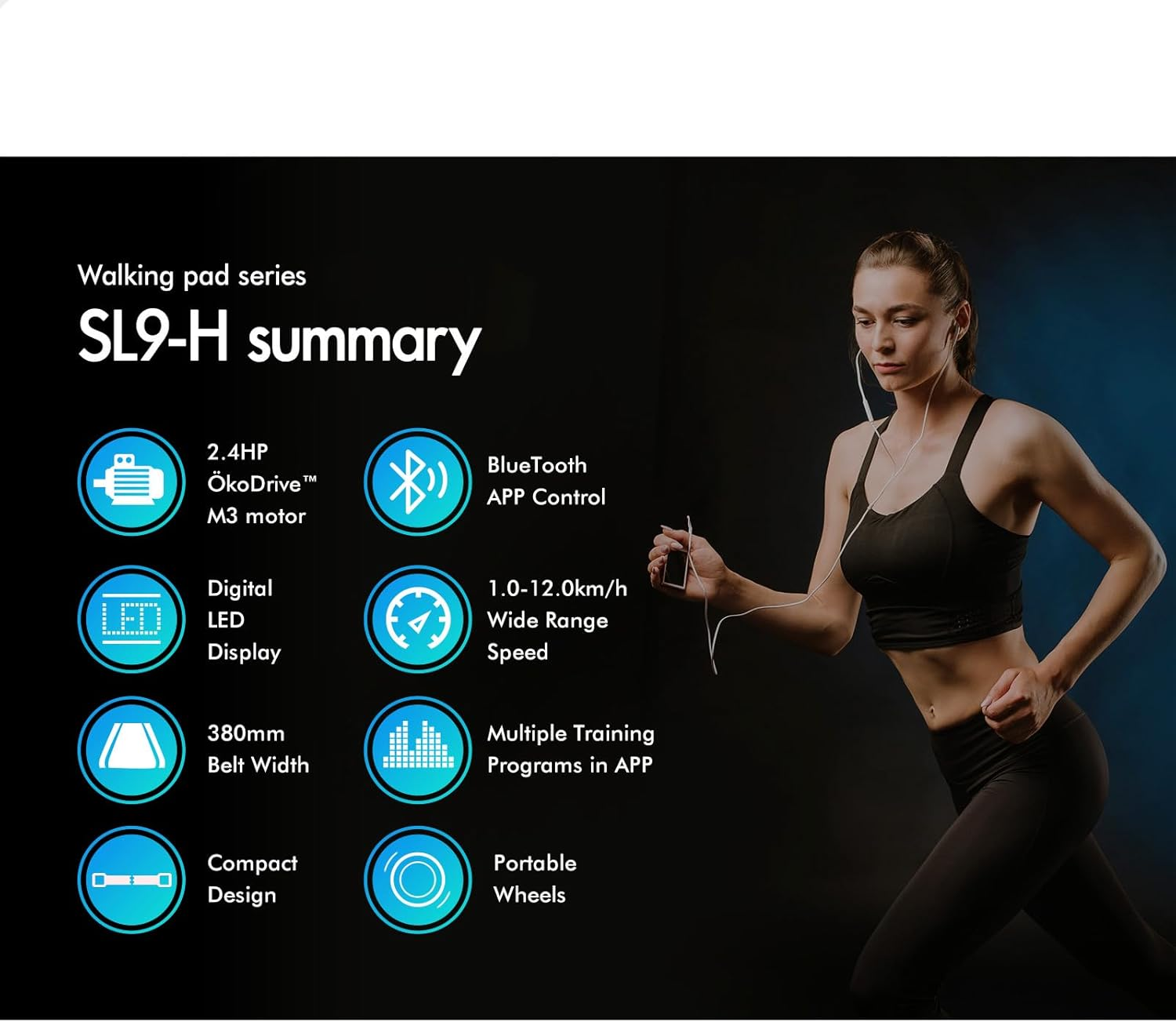 BLACK LORD Treadmill Electric Foldable Walking Pad SL9-H Home Office Gym Exercise 2.4HP Fitness Equipment under Desk, Bluetooth APP & Wireless Control, Cardio Aerobic Trainer for Jogging Running image number 2