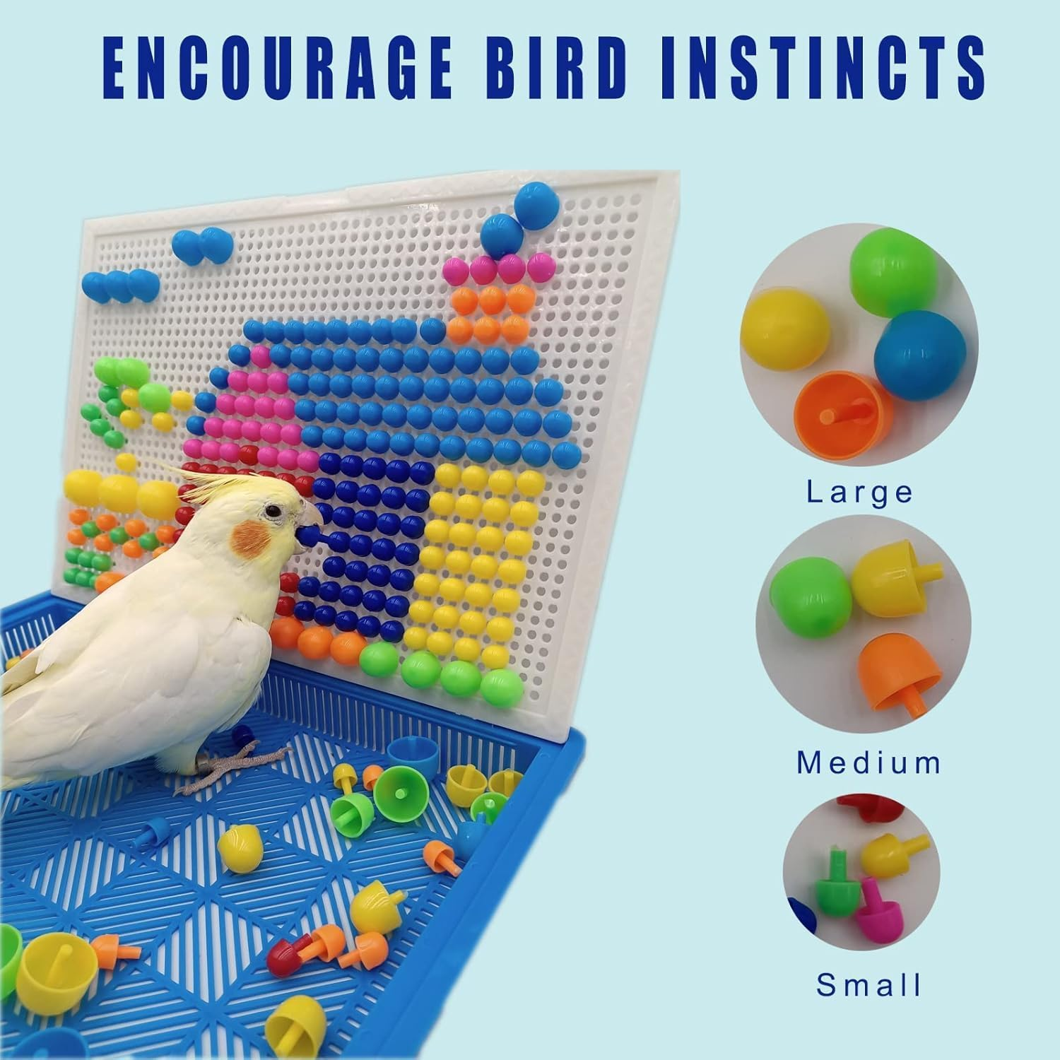 Bird Toys for Parakeets, Parrot Foraging and Chewing Toys with Mushroom-Shaped Peg Blocks for Small & Medium Birds, Suitable for Parakeets, Budgerigars, Conures image number 2