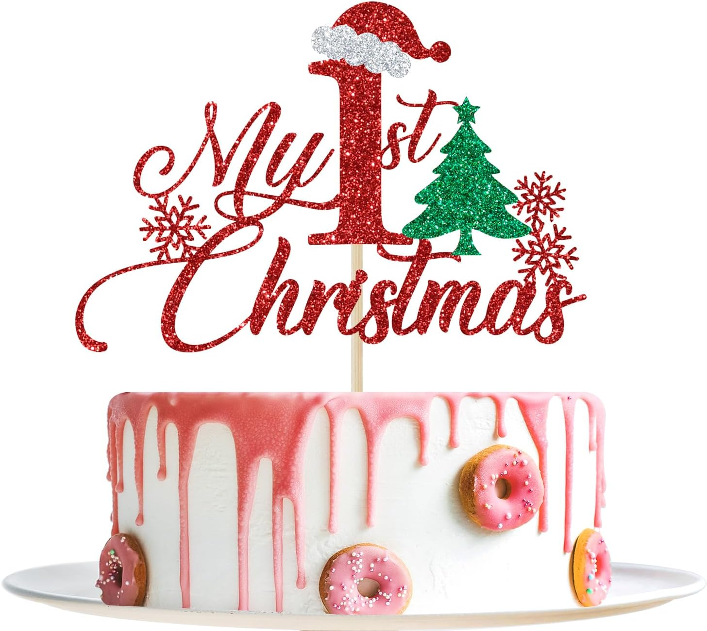 My 1St Christmas Cake Topper, Christmas 1St Birthday, Winter Xmas Baby Shower Decor, Baby'S First Christmas Party Decorations, Red Glitter image number 6