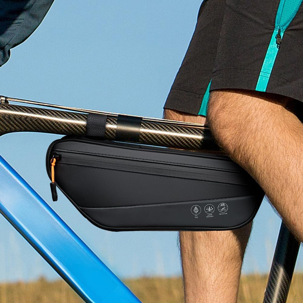 WOTOW Bike Frame Bag - Waterproof Bike Triangle Bag with Side Pocket - Reflective Bicycle under Tube Storage Pouch for Road Mountain Bike Cycling Travel image number 3