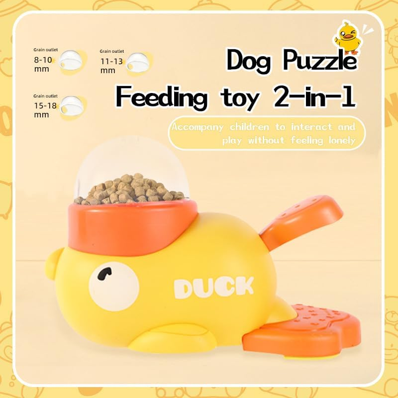 2-In-1 Dog Interactive Slow Feeder, Washable Automatic Dog Feeder Toy, Duck-Shaped Design Dogs Treat Dispenser Toy with 3 Food Outlet Size, Dogs Slow Eating Bowl for Pets Puppy image number 1