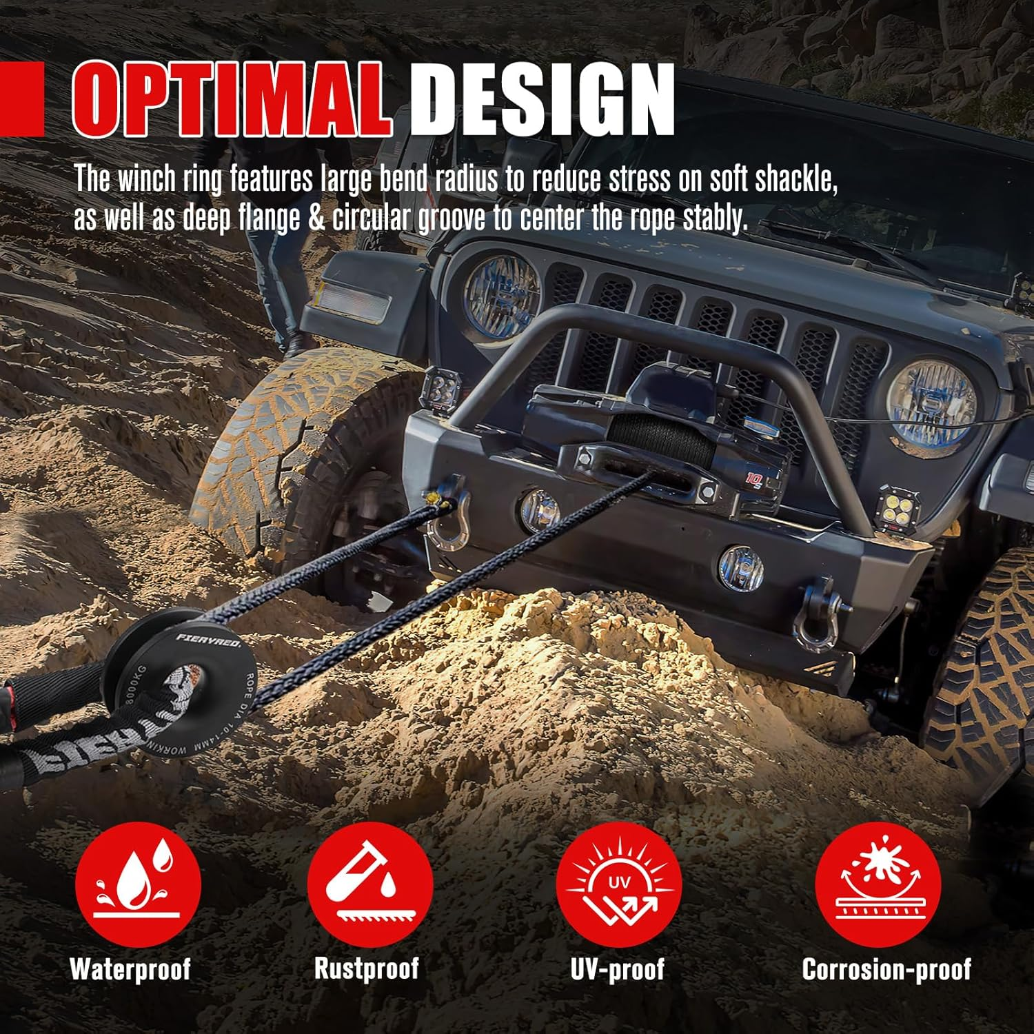 Fieryred Soft Shackle, 1 Inch X 22Inch 33,000Lbs Breaking Strength & Recovery Snatch Ring 17,600Lbs with Black Protective Sleeve Winch Recovery Kit for Towing Truck SUV ATV UTV 4X4 image number 3