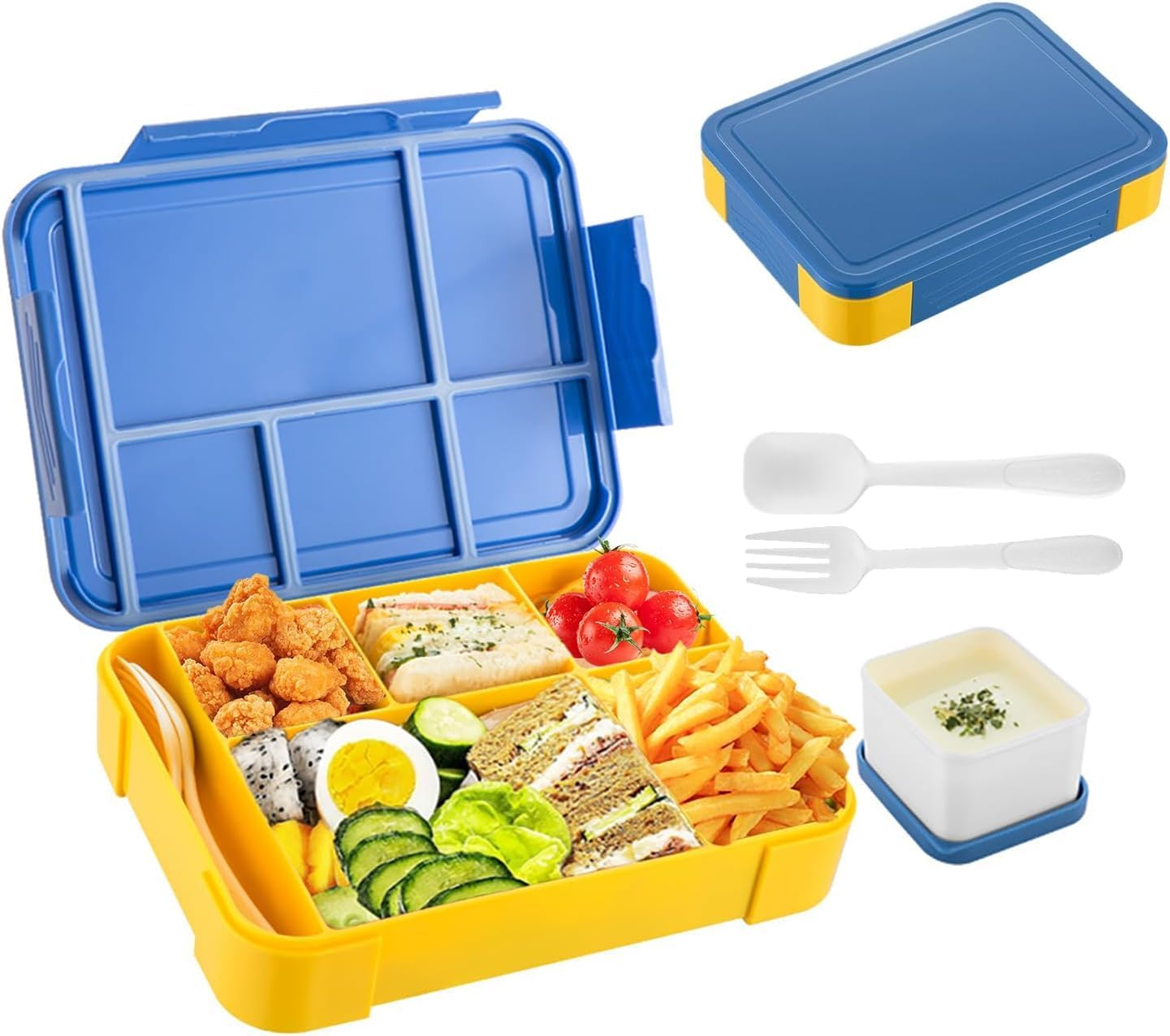 WADY Bento Lunch Box for Kids & Adults, Bento Box for Kids, Adult Lunchable Containers with 6 Compartments & Tablewares, Durable, Microwave/Dishwasher Safe, Bpa-Free,Perfect for On-The-Go Meal (Green)