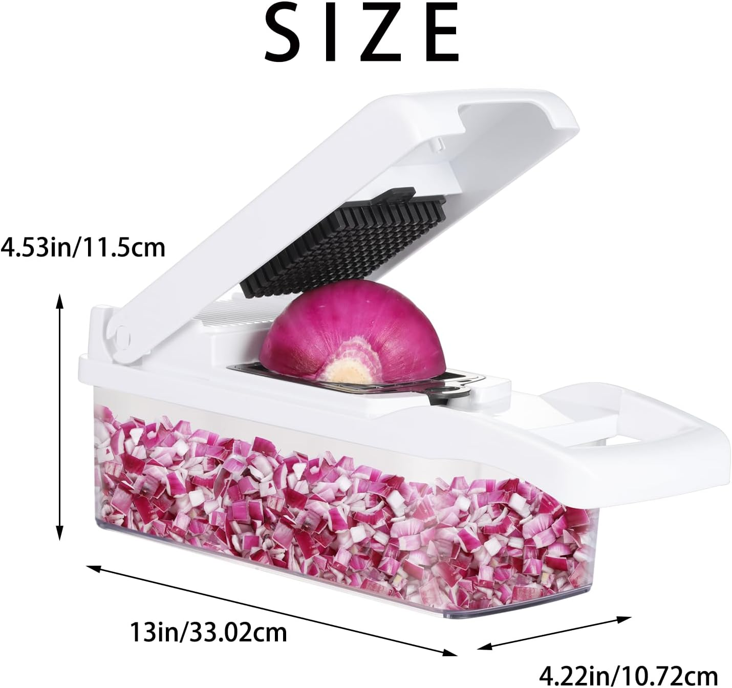 Ourokhome Vegetable Chopper Onion Cutter, 14 in 1 Professional Mandoline Slicer for Kitchen, Multifunctional Food Chopper for Potato, Tomato, Veggie with Strainer Basket, 10 Blades, Black - Black image number 2