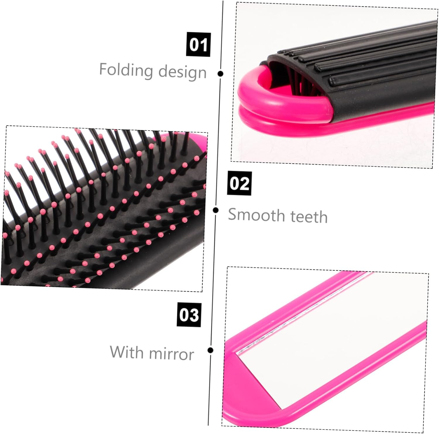 Healeved Portable Folding Comb Hair Brush Mirror for Women Teen Girls Detangling Brush for Hair Styling image number 1