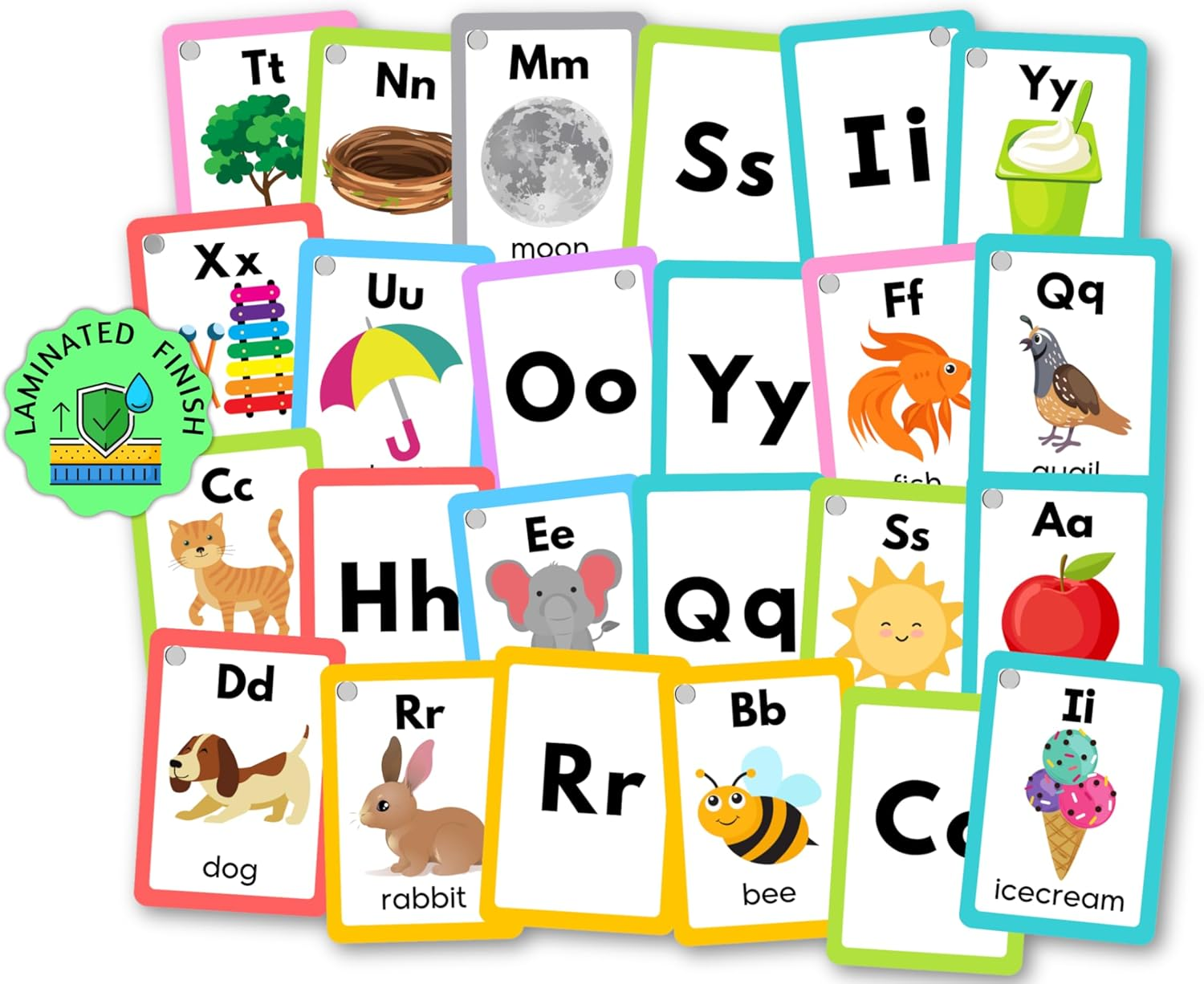 Alphabet Flash Cards Educational ABC Flash Cards, 26 Double Sided Alphabet Cards Held in Ring, Letters Uppercase and Lowercase image number 3