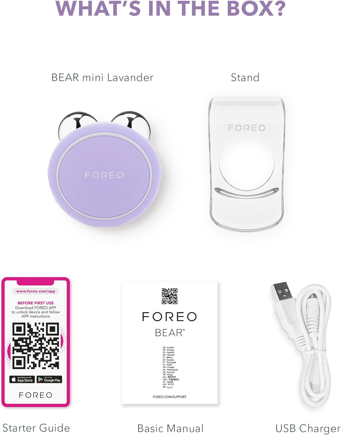 FOREO BEAR Mini Microcurrent Facial Device | 3 Microcurrent Intensities | Anti-Shock System | 90 Uses/Usb Charge | App-Connected | 2-Year Warranty | Lavander