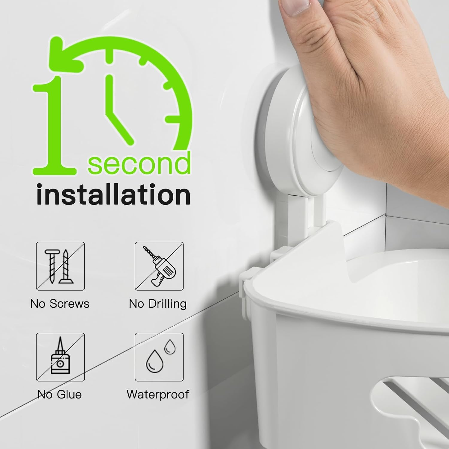 Ilikable Corner Shower Caddy, Vacuum Suction Cup Shower Organizer No-Drilling Removable Shower Shelf with Hooks Wall Mounted Corner Shower Storage Basket for Shampoo Conditioner Razors Soap - White image number 6