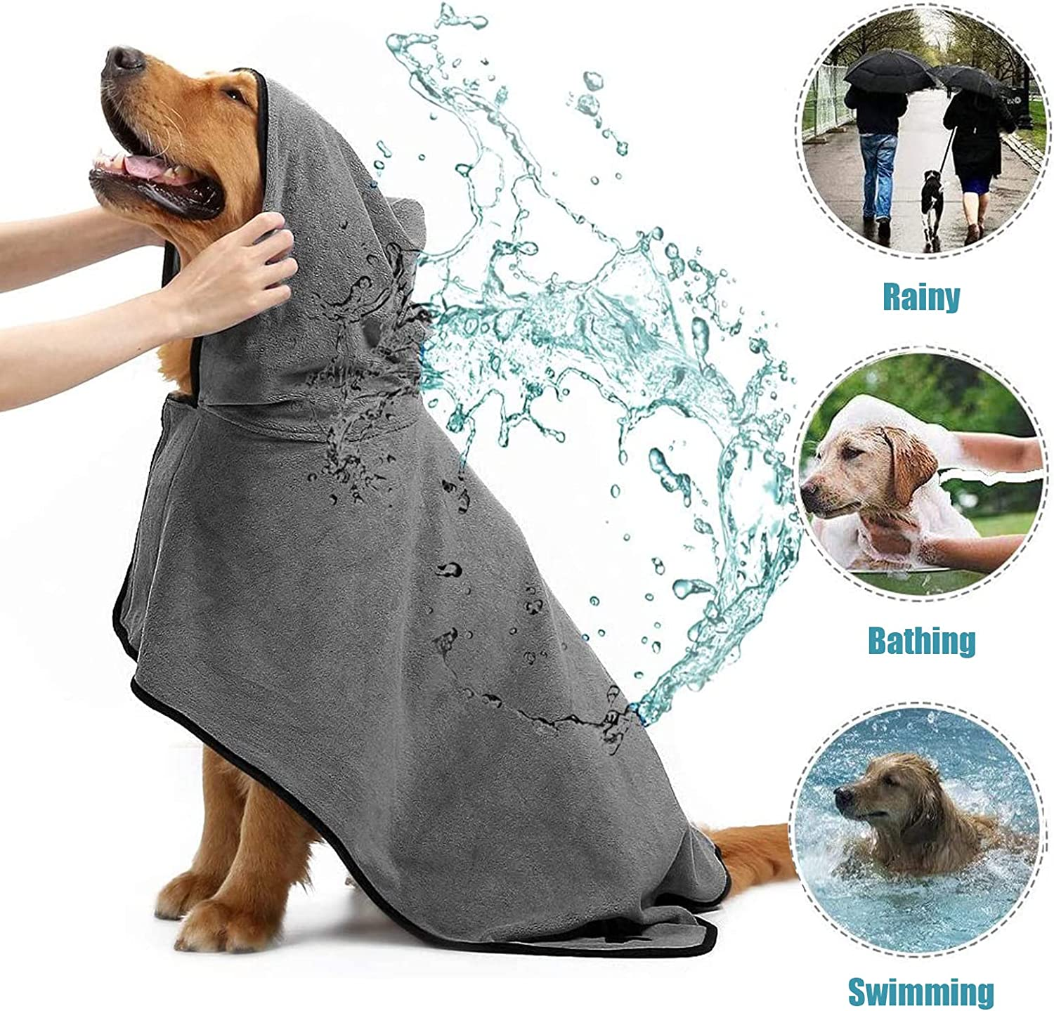 Dog Drying Coat - Dog Bathrobe Towel - Microfibre Material Fast Drying Super Absorbent Dog Cat Pet Bath Robe for Small Medium Large XL Dogs