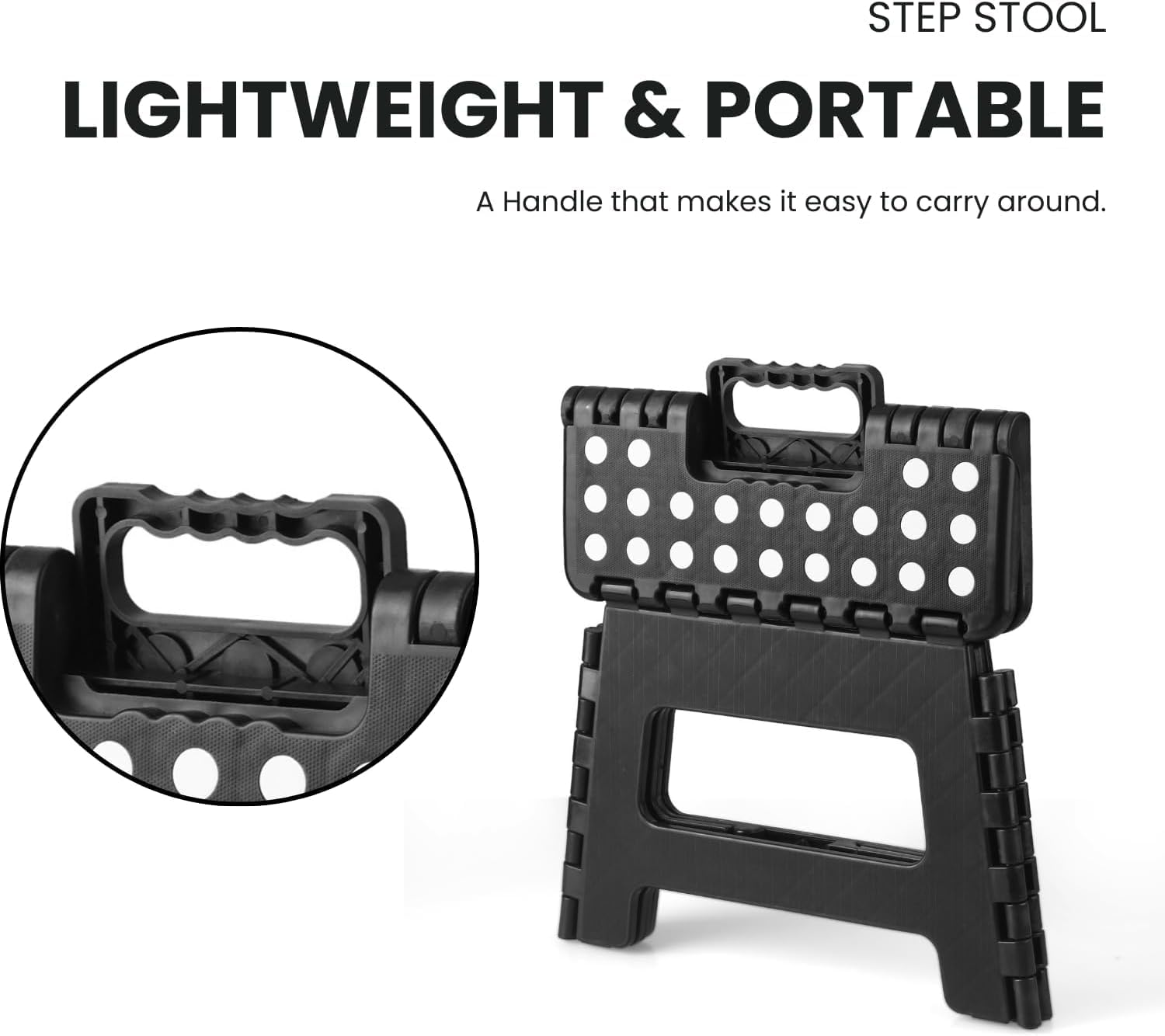 Folding Step Stool 11", Durable Kids Step Stool, Heavy Duty Step Stools for Adults, Compact Foot Stools, Light-Skid Resistant and Open with One Flip for Kitchen, Bathroom, Holds up to 300 Lbs (Black) image number 4