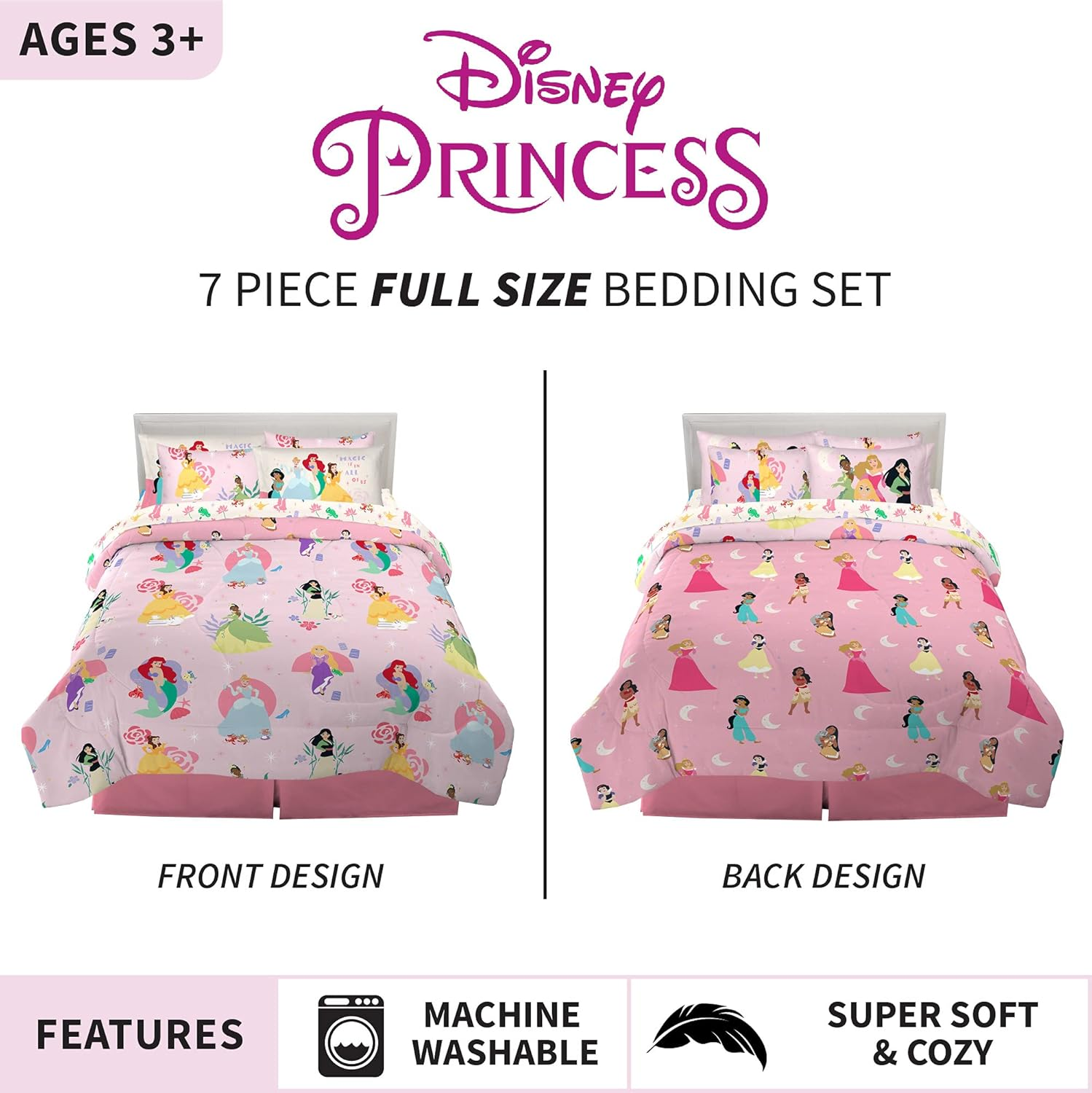 Franco Disney Princess Kids Bedding Super Soft Comforter and Sheet Set with Sham, 7 Piece Full Size, Official Disney Product by (Prints May Vary) image number 1
