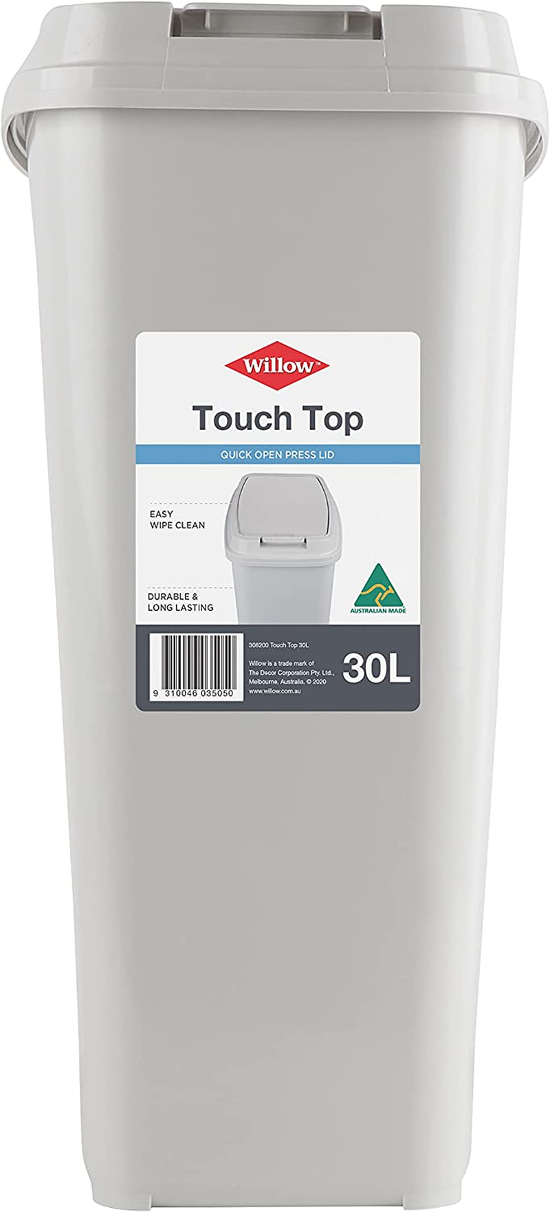 Willow Touch Top Bin, 30 Litre Capacity, White/Charcoal image number 2