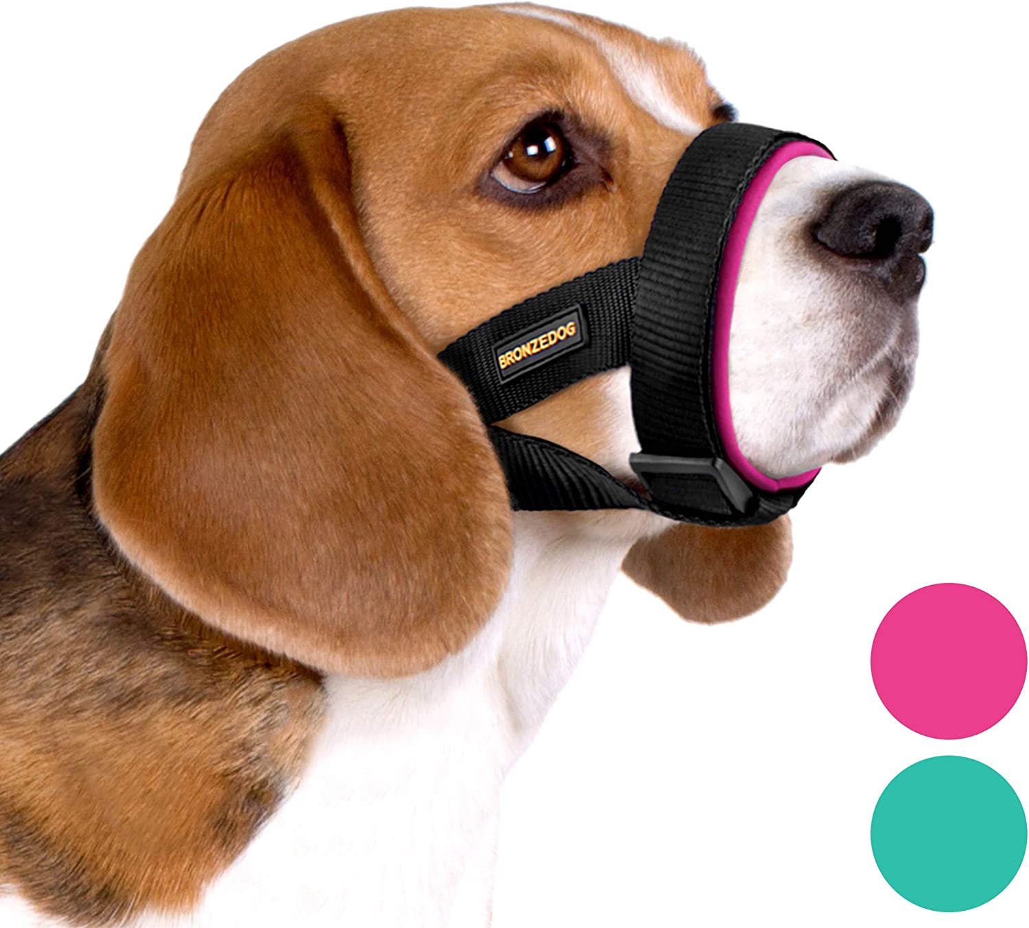 BRONZEDOG Soft Padded Dog Muzzle Adjustable Neoprene Comfort Bitting Chewing Pet Muzzles for Small Medium Large Dogs Puppy (Medium, Snout Strap 8"-10", Pink) image number 5