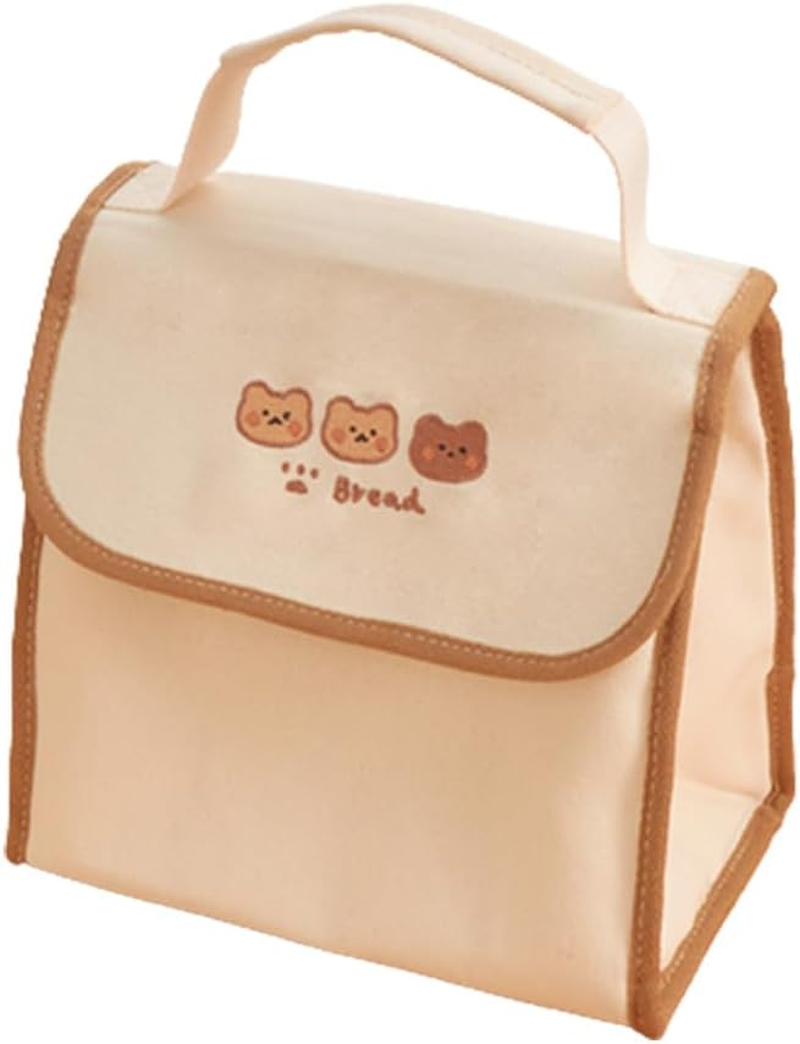 RICHTRUE Kawaii Lunch Bag for Girls Lunch Box Insulated Cute Lunch Bags for Women Insulated Lunch Box for Kids (Bear-Flip)