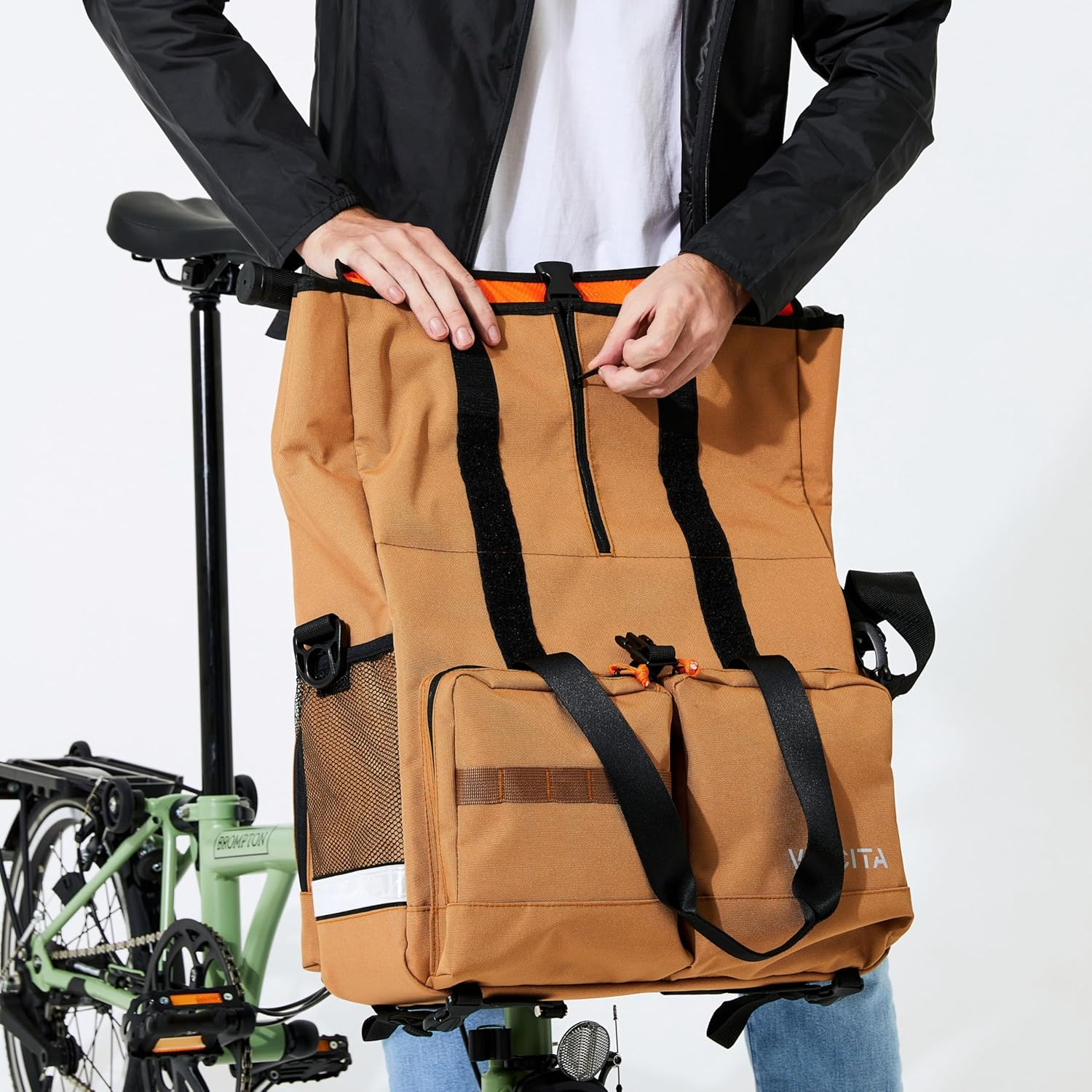 Vincita Large Black Minimal Brompton Bike Bag Accessory - with Laptop Compartment, Rain Cover, Shoulder Strap & Frame Mount image number 3