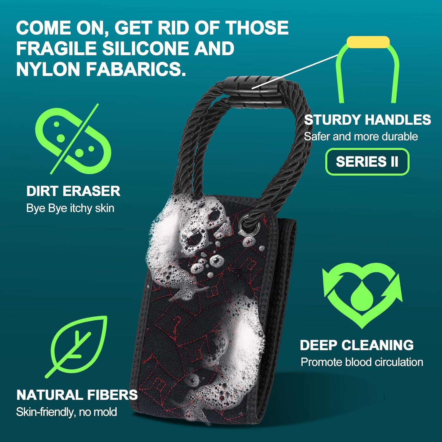 Exfoliating Back Scrubber for Use in Shower, 38.5 Inch Back Washer with Handles, Dual-Sided Body Exfoliator for Daily & Deep Skin Cleaning, Bath Back Scrub Washcloth for Men & Women (Black) image number 5