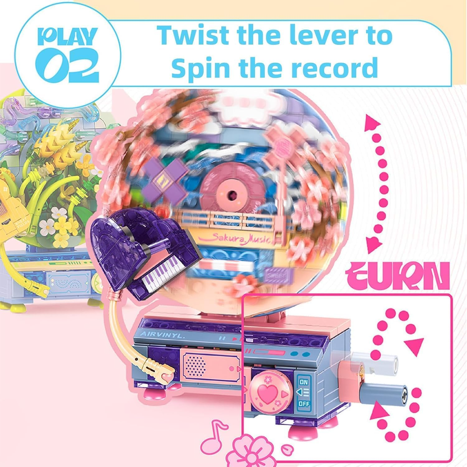 Music Box Botanical Collection Building Block Set,Artificial Flowers Record Player,Water Lilies,Best Gift on Chrismas,Valentine'S Day,Diy Stem Toy for Boys & Girls 6+(367 Pcs)