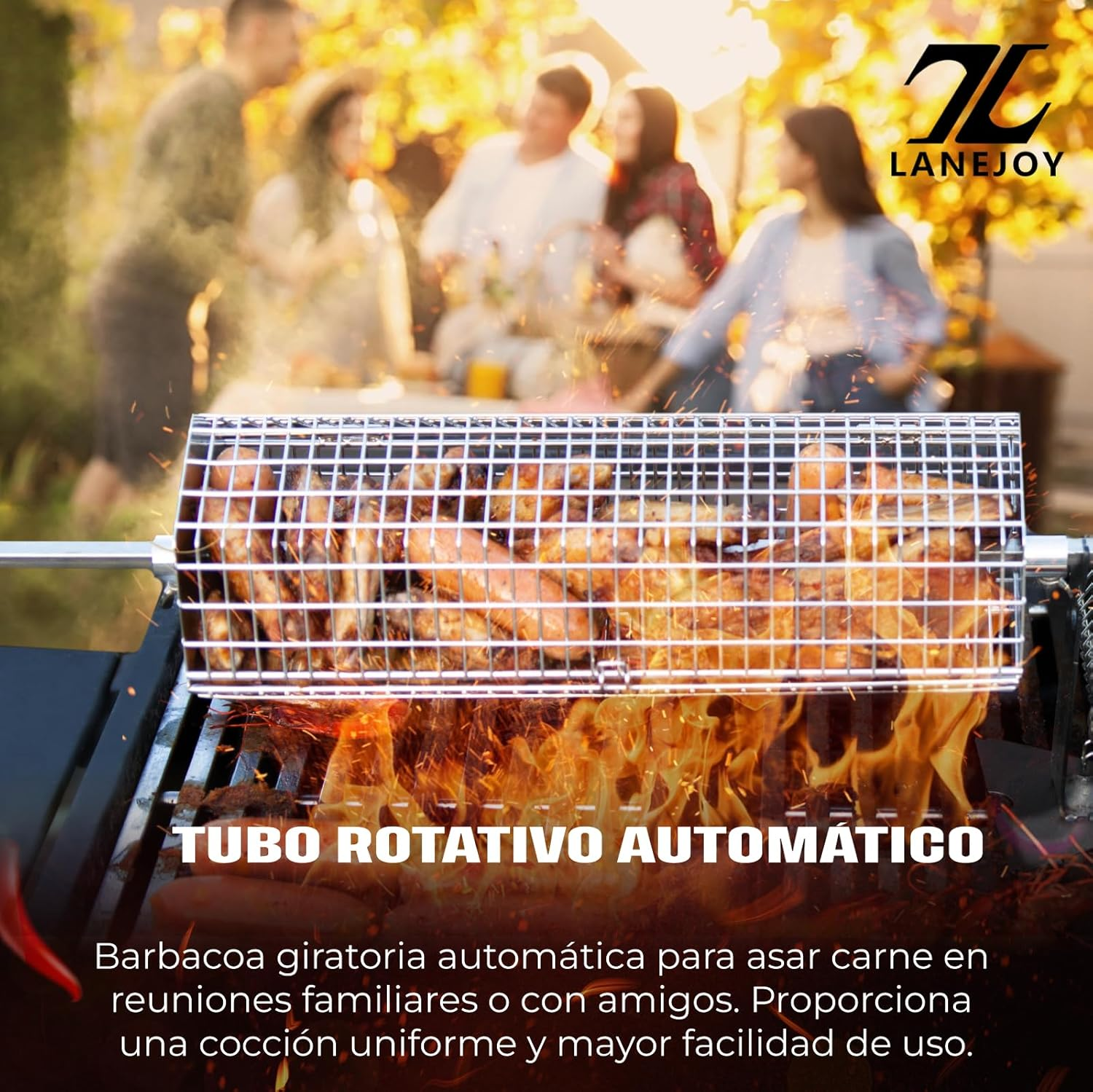 LANEJOY Rolling Grill Baskets with Removable Handle (Hexagonal), 2 PCS Stainless Steel Rolling Grilling Basket for Outdoor Grill, Portable Grill Nets for Vegetable Shrimp Chicken, Barbecue Accessories image number 4