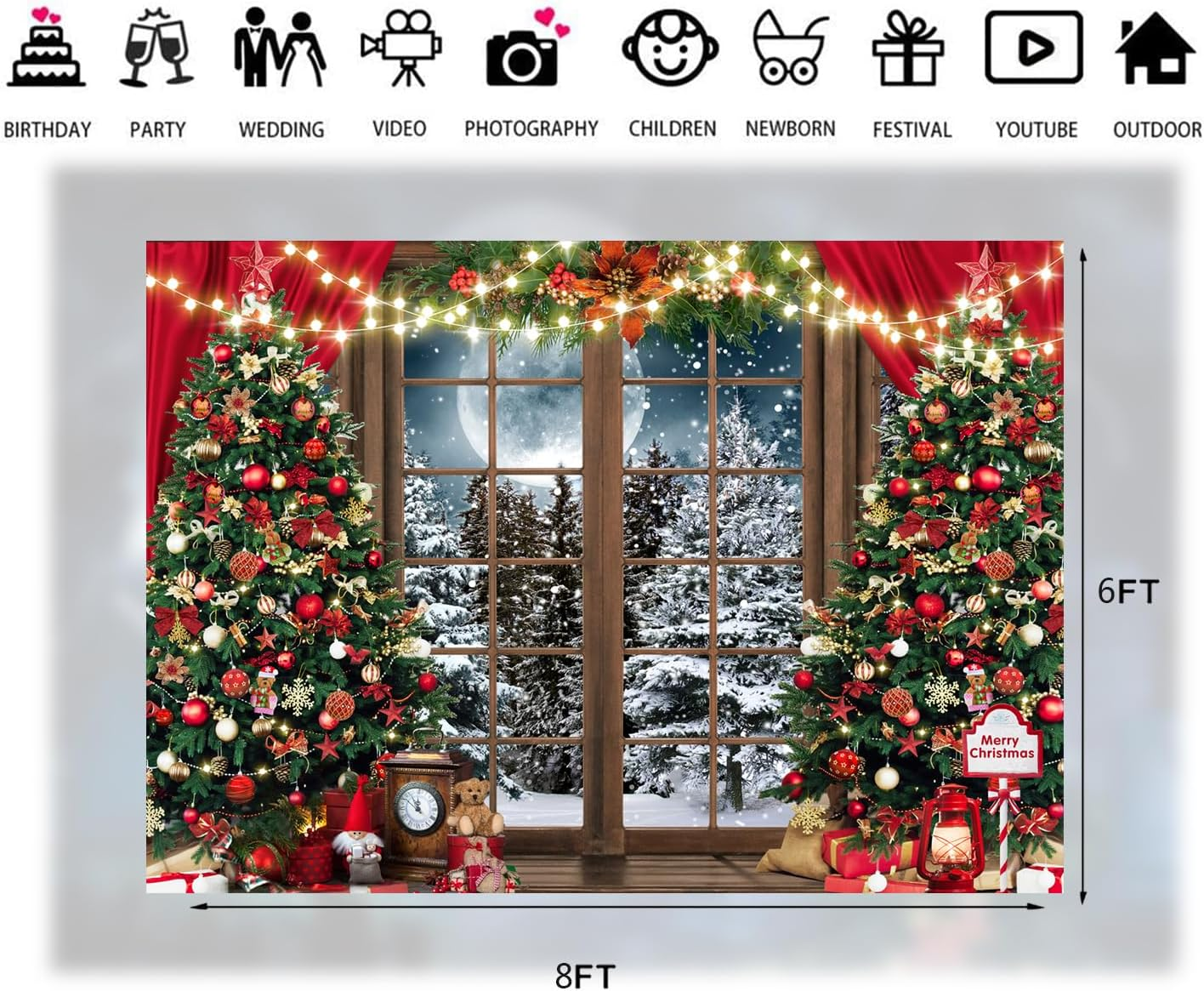 LTLYH 8X6Ft Christmas Photography Backdrop Winter Christmas Window Decoration Backdrop Christmas Party Banner Decorations Photo Backdrops Xmas Photo Booth Props Backdrop 229 image number 2