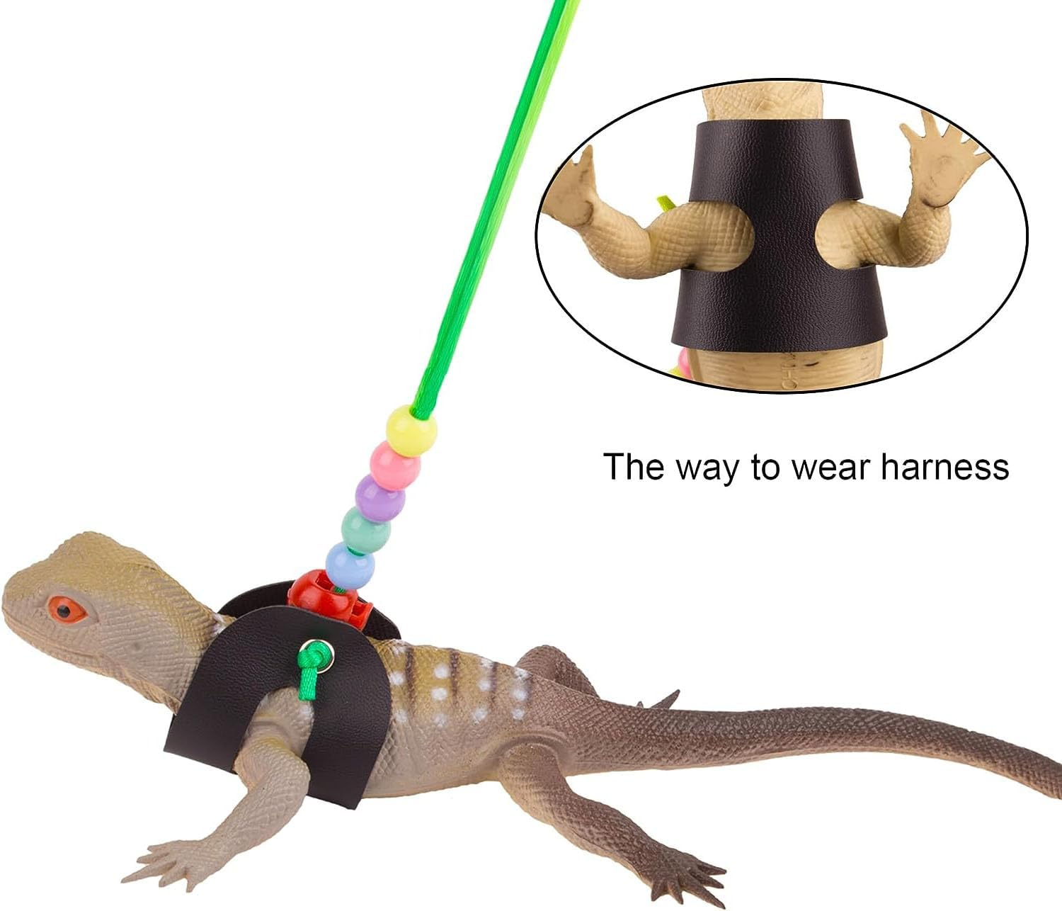 Lizards Leash Bearded Dragon Adjustable Small Reptile Animals Harness 3 Size Soft Leather Harness Lizards Leash with Wing for Small Medium and Large Reptile Animals (Black (Color Rope)) image number 2