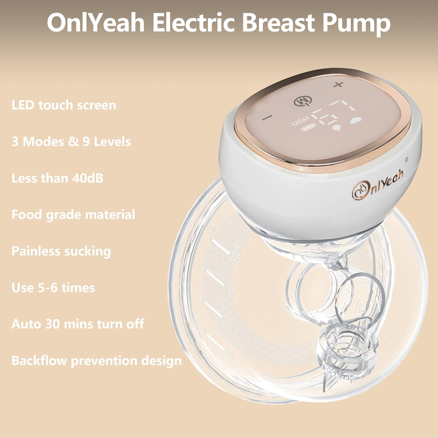 Breast Pump, Wearable Breast Pump Electric Breast Pump Hands Free Portable Breast Feeding Pumps,3 Modes-9 Levels Painless Low Noise Touch Screen Baby Pump with 2 Pack image number 2